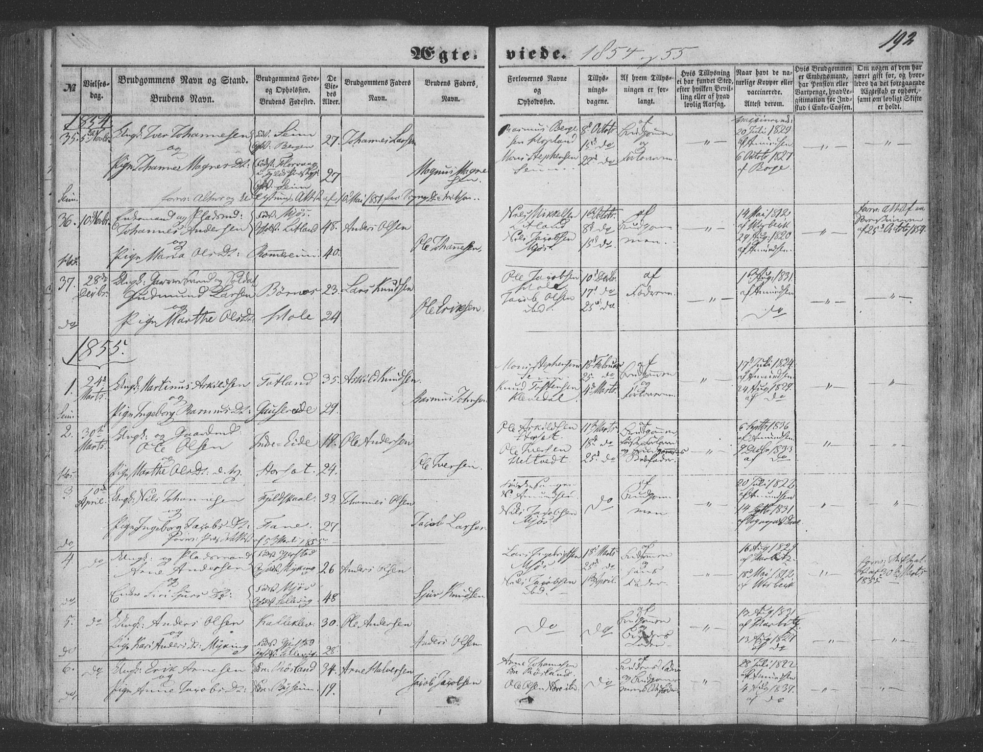 Hosanger sokneprestembete, AV/SAB-A-75801/H/Haa: Parish register (official) no. A 8, 1849-1863, p. 192