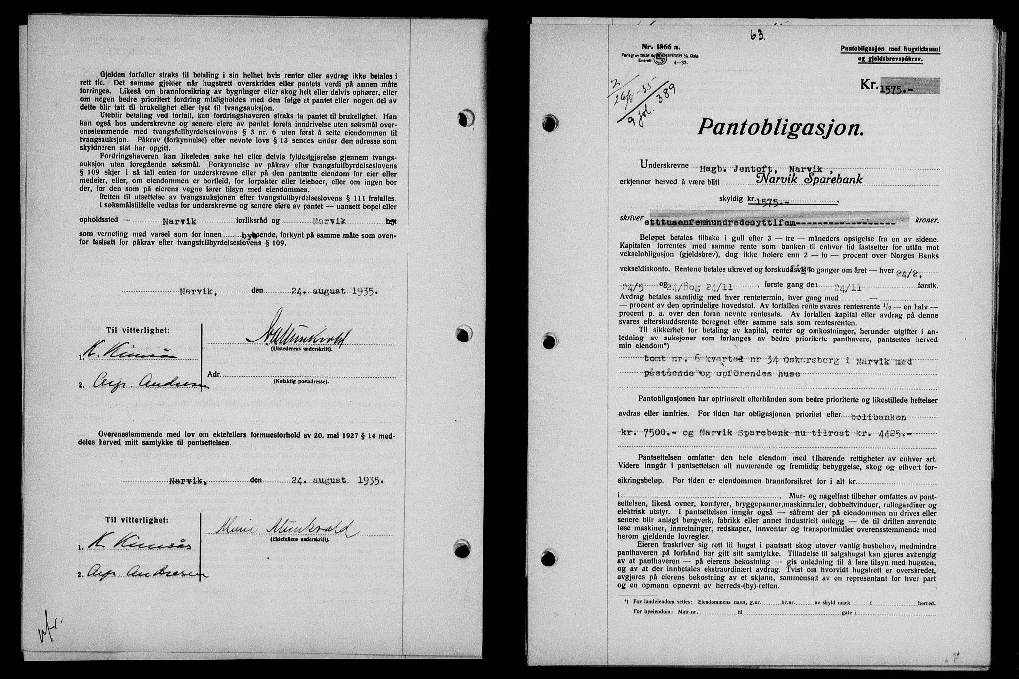 Narvik sorenskriveri, SAT/A-0002/1/2/2C/2Ca/L0011: Mortgage book no. 14, 1935-1937, Deed date: 26.08.1935