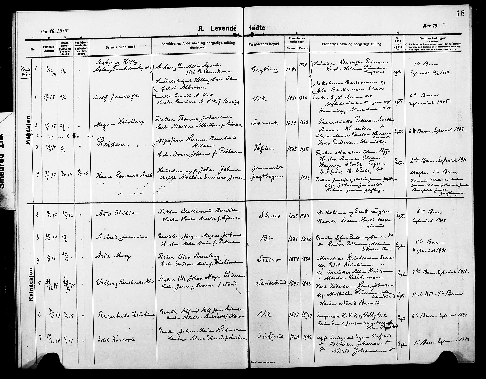 Ministerialprotokoller, klokkerbøker og fødselsregistre - Nordland, SAT/A-1459/895/L1383: Parish register (copy) no. 895C05, 1913-1922, p. 18