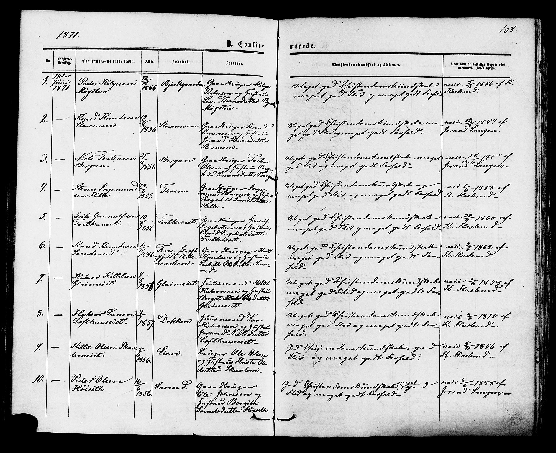 Rollag kirkebøker, SAKO/A-240/F/Fa/L0009: Parish register (official) no. I 9, 1860-1874, p. 108