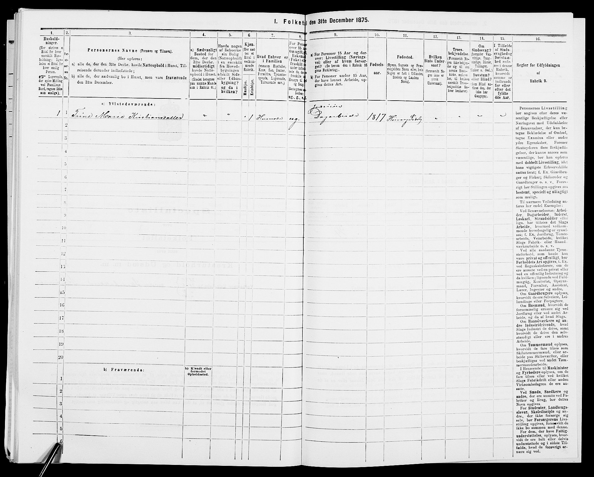 SAK, 1875 census for 0927P Høvåg, 1875, p. 341