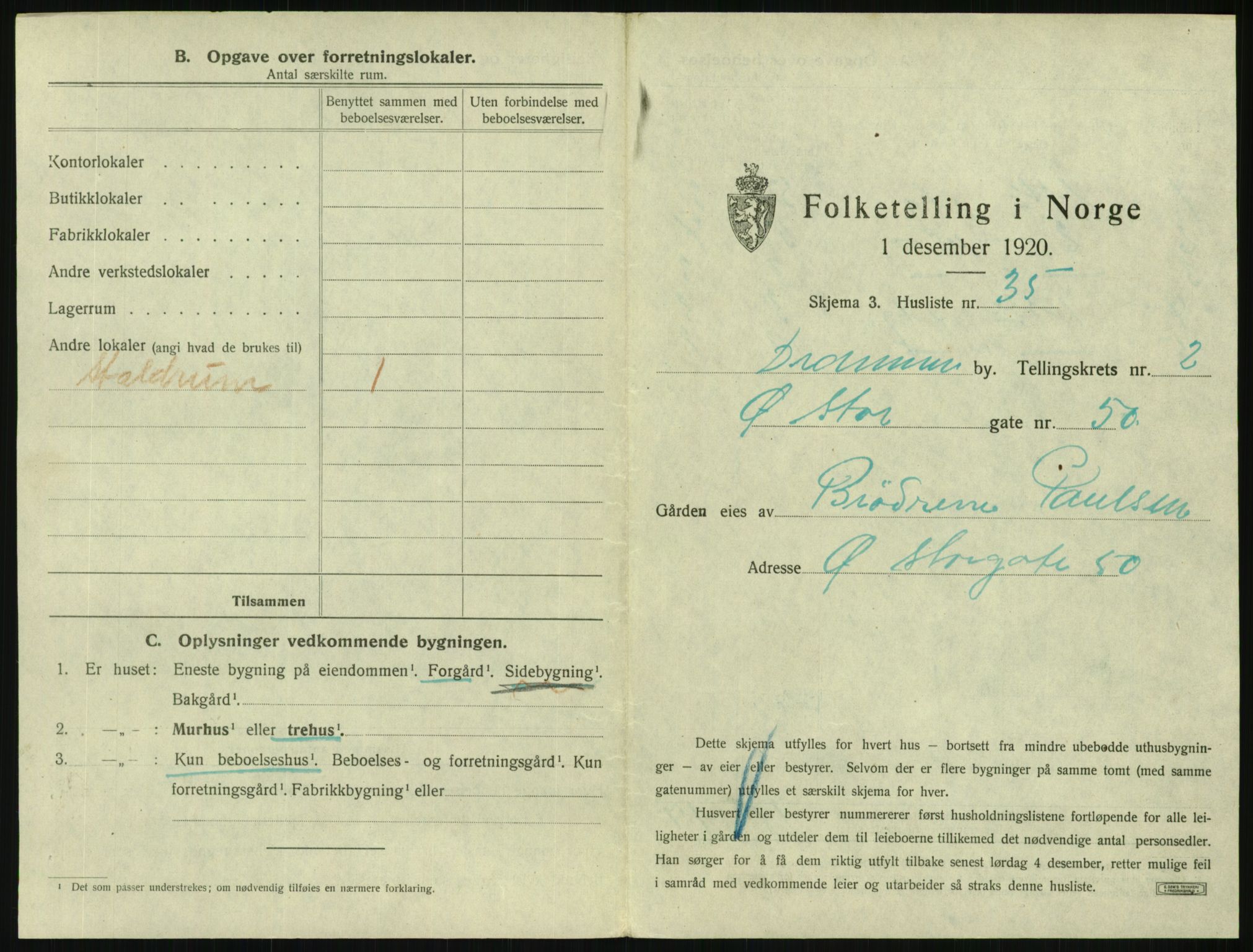 SAKO, 1920 census for Drammen, 1920, p. 820