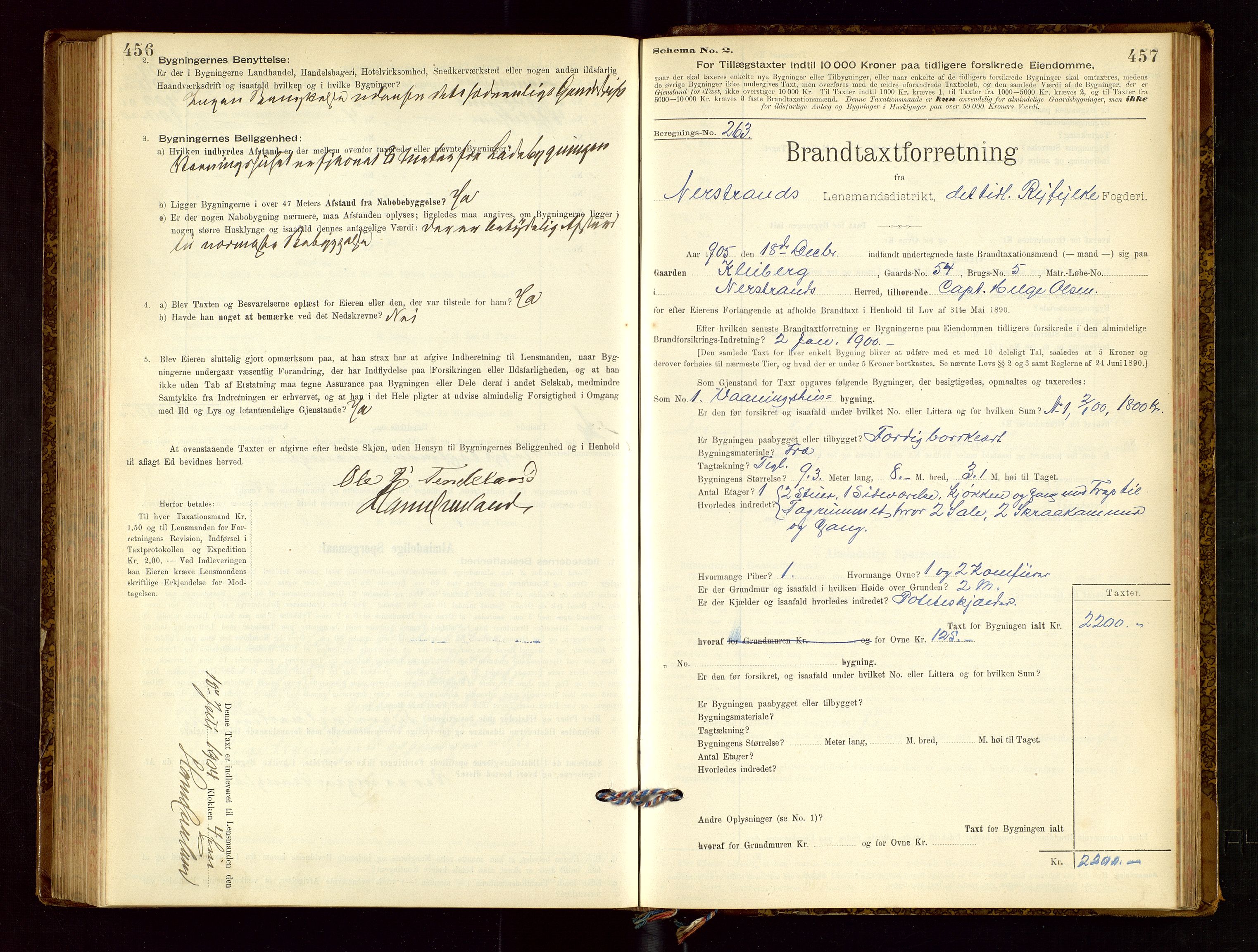 Nedstrand lensmannskontor, SAST/A-100236/Gob/L0001: "Brandtaxationsprotokol for Nerstrand Lensmandsdistrikt Ryfylke fogderi", 1895-1915, p. 456-457