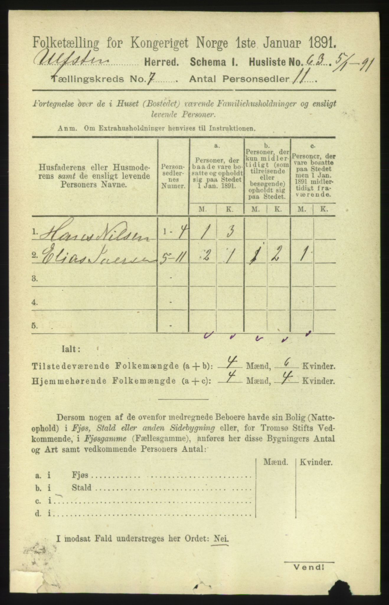 RA, 1891 census for 1516 Ulstein, 1891, p. 2181