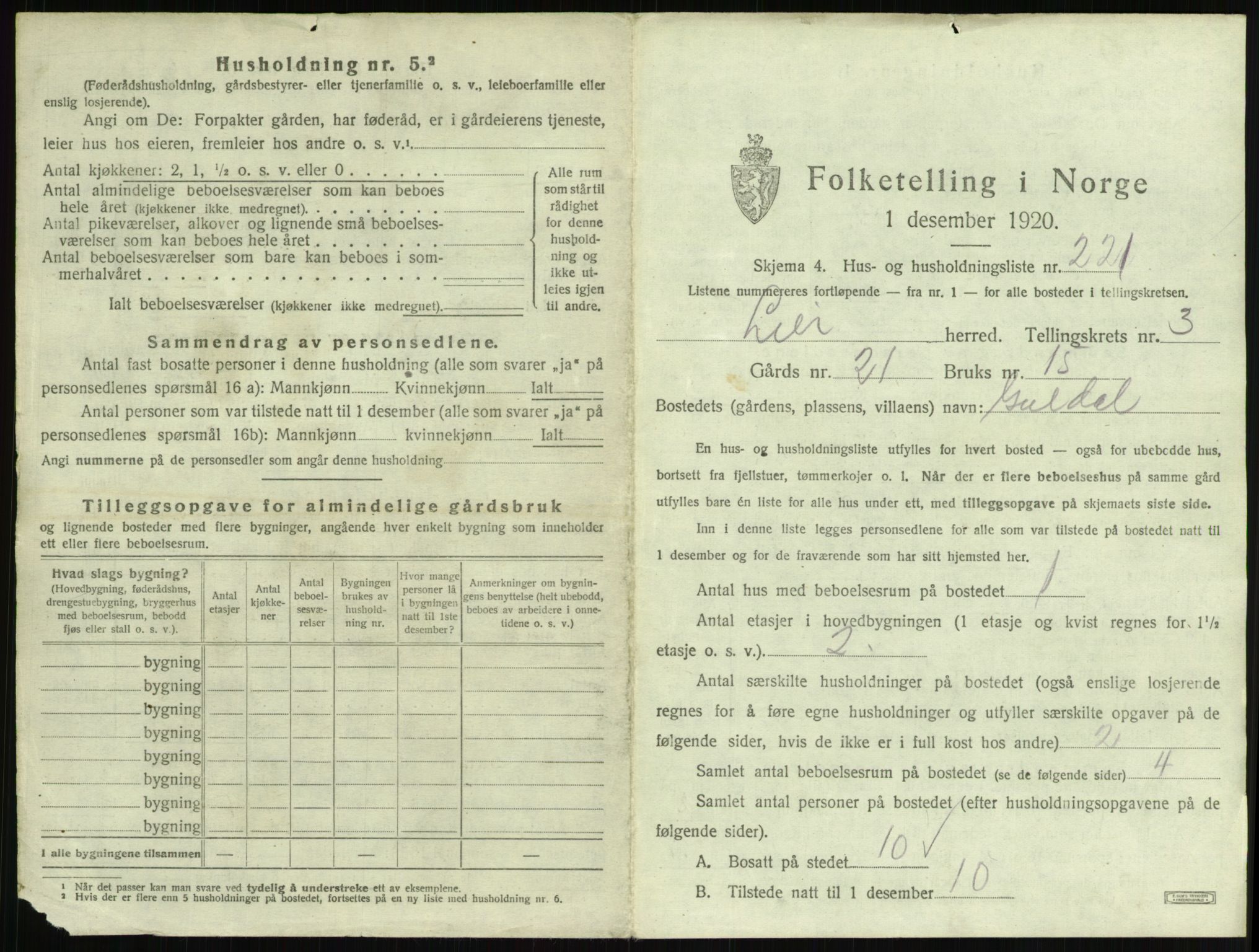 SAKO, 1920 census for Lier, 1920, p. 837