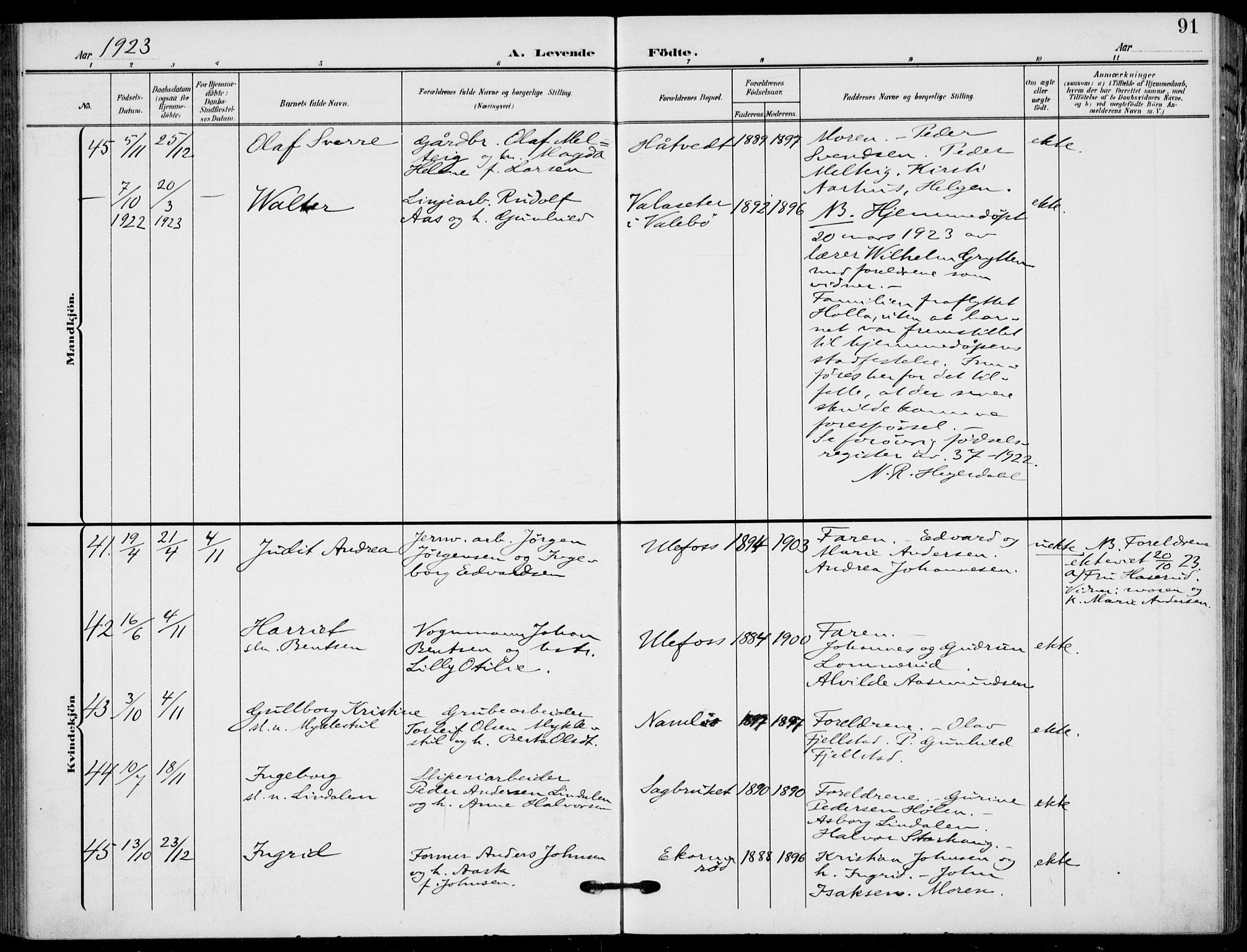 Holla kirkebøker, AV/SAKO-A-272/F/Fa/L0012: Parish register (official) no. 12, 1907-1923, p. 91