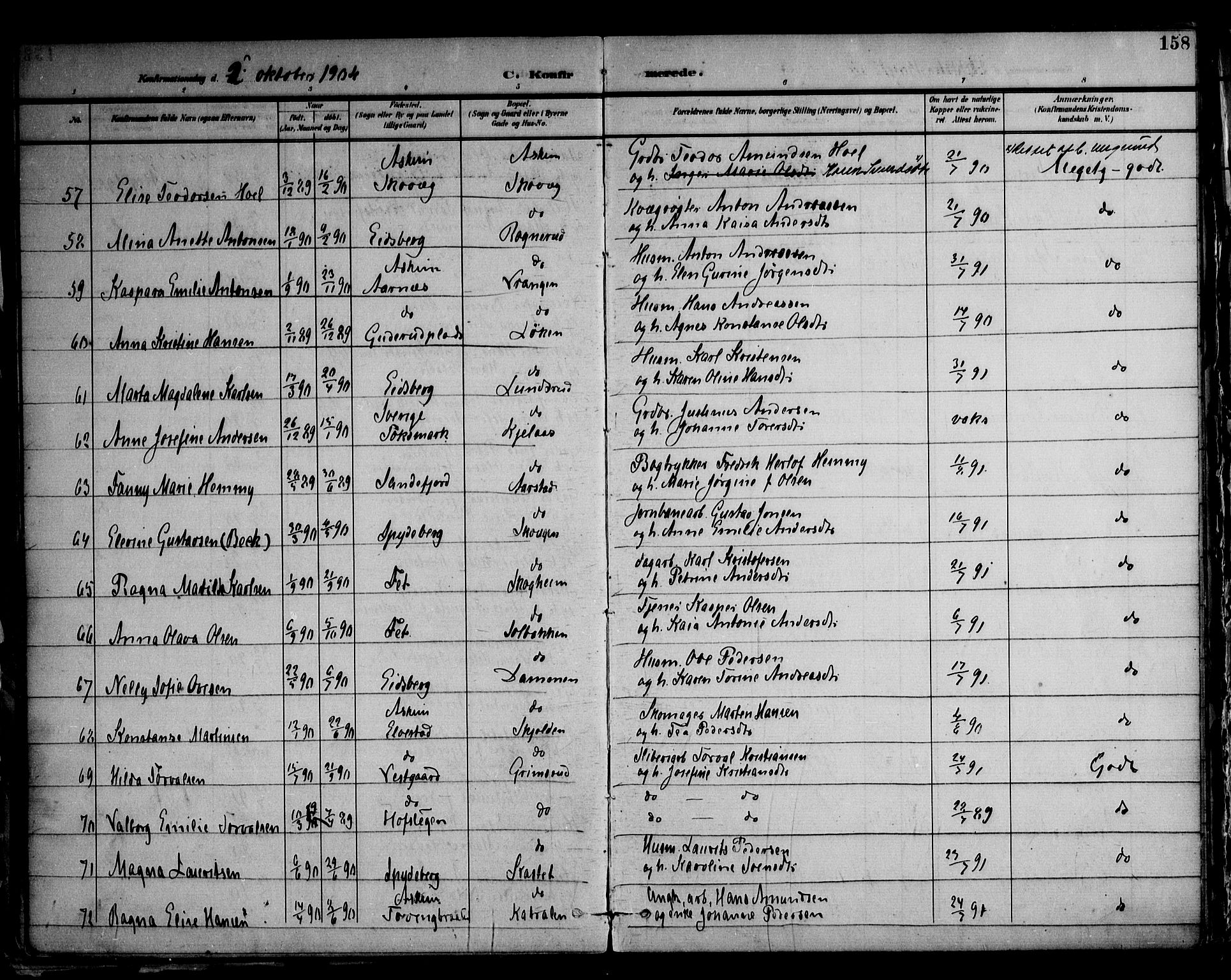 Askim prestekontor Kirkebøker, AV/SAO-A-10900/F/Fa/L0008: Parish register (official) no. 8, 1898-1912, p. 158