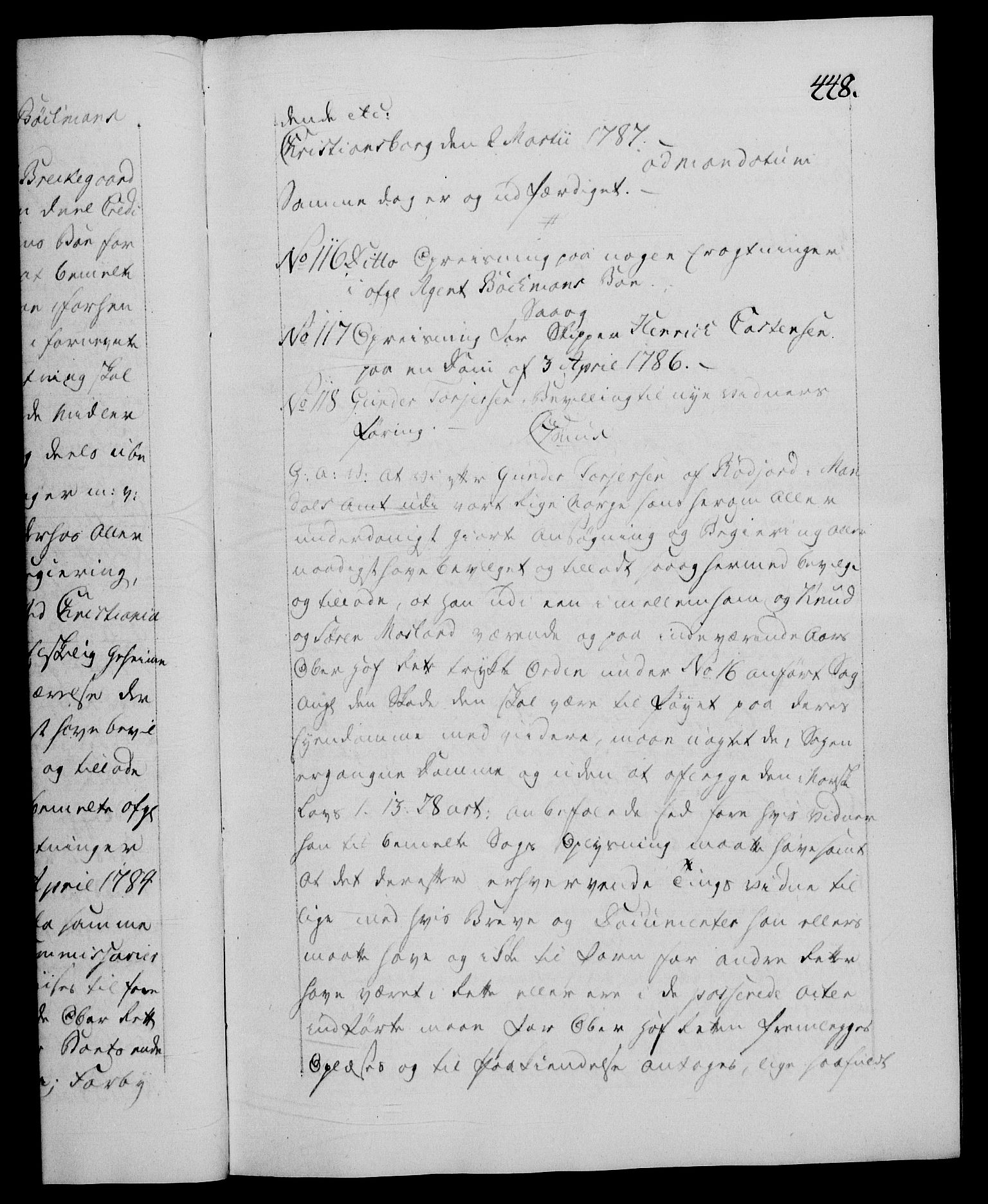 Danske Kanselli 1572-1799, RA/EA-3023/F/Fc/Fca/Fcaa/L0051: Norske registre, 1786-1787, p. 448a