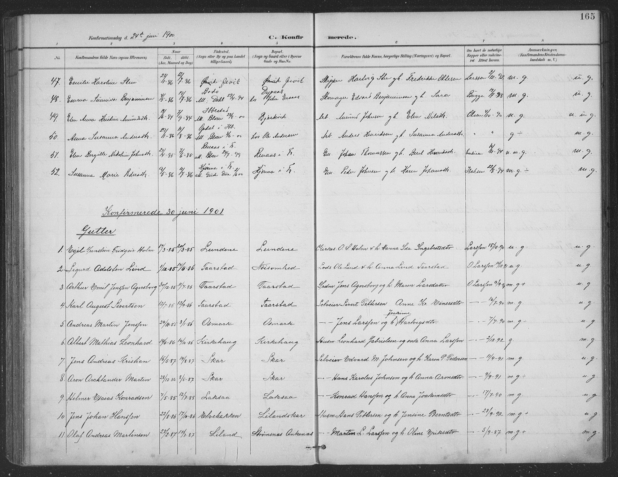 Ministerialprotokoller, klokkerbøker og fødselsregistre - Nordland, SAT/A-1459/863/L0899: Parish register (official) no. 863A11, 1897-1906, p. 165