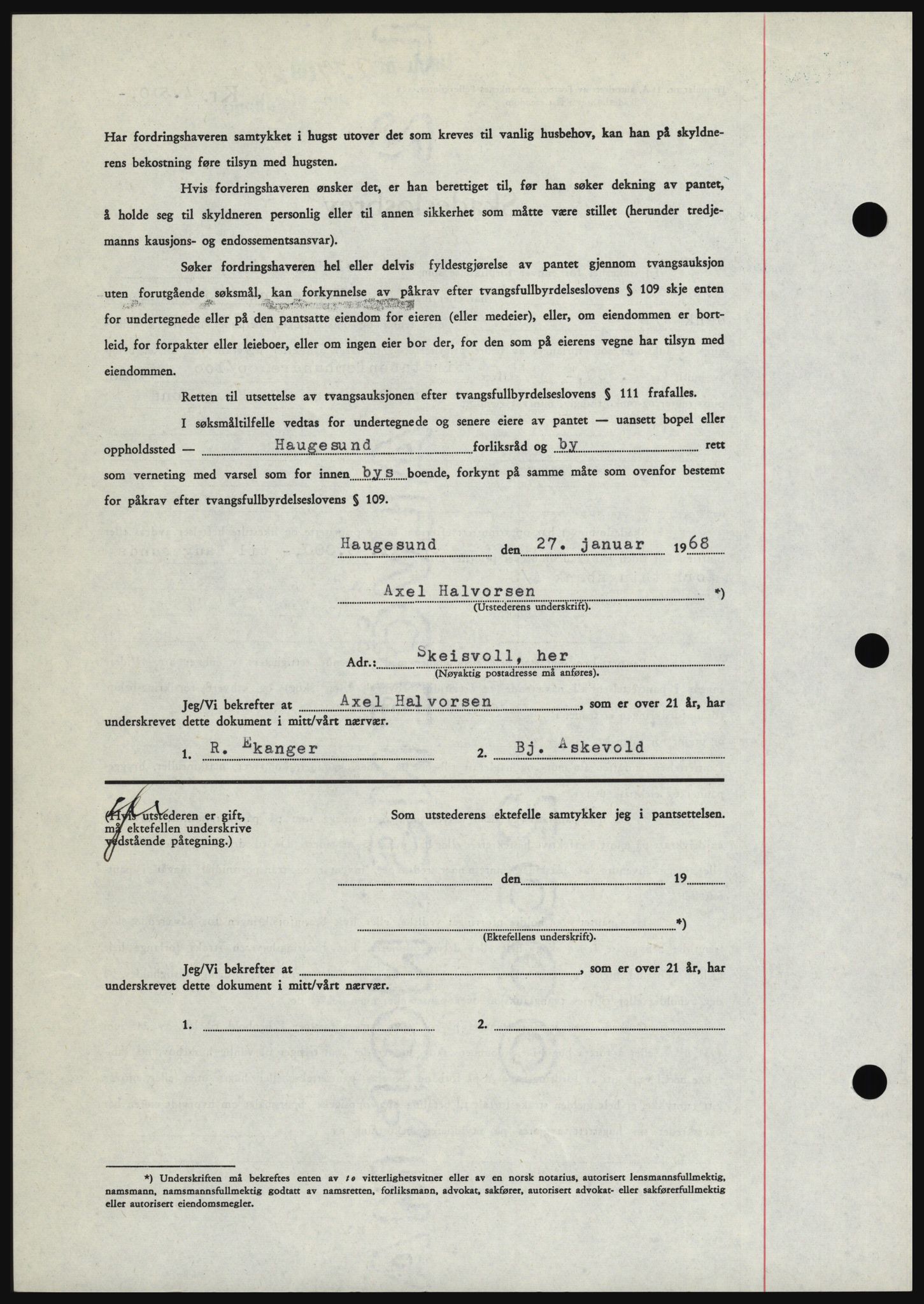 Haugesund tingrett, SAST/A-101415/01/II/IIC/L0058: Mortgage book no. B 58, 1967-1968, Diary no: : 277/1968