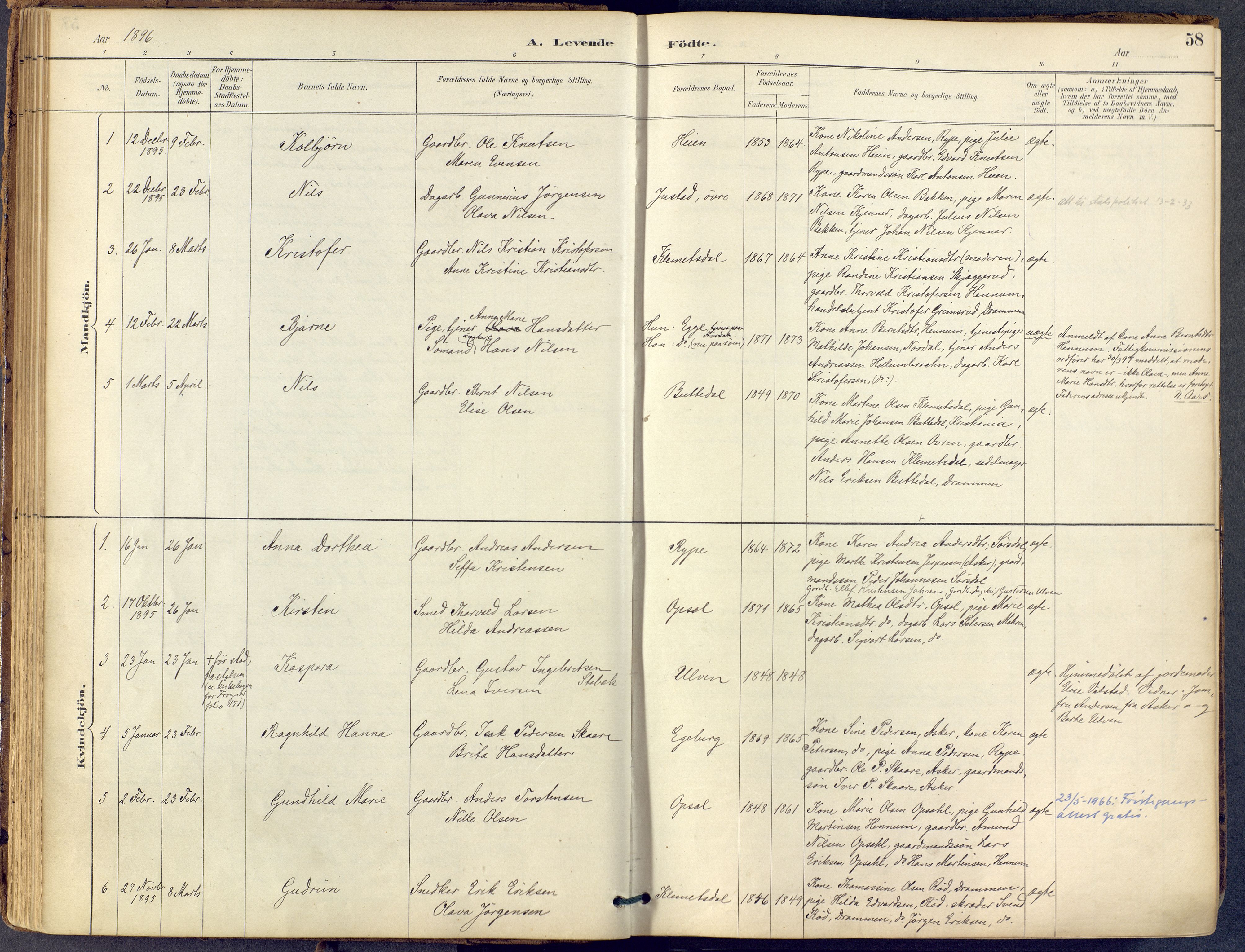 Lier kirkebøker, AV/SAKO-A-230/F/Fb/L0001: Parish register (official) no. II 1, 1883-1910, p. 58