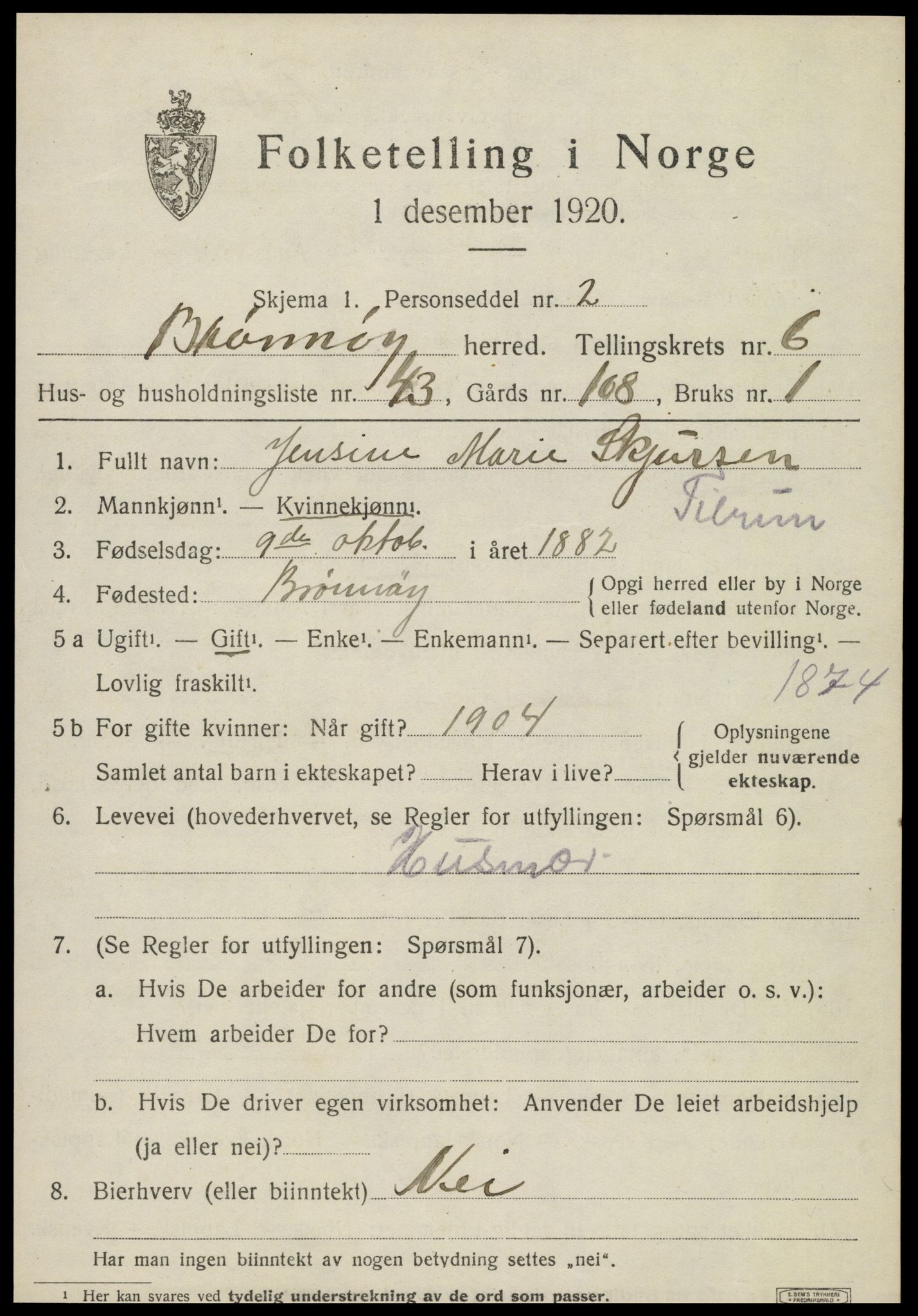 SAT, 1920 census for Brønnøy, 1920, p. 4894