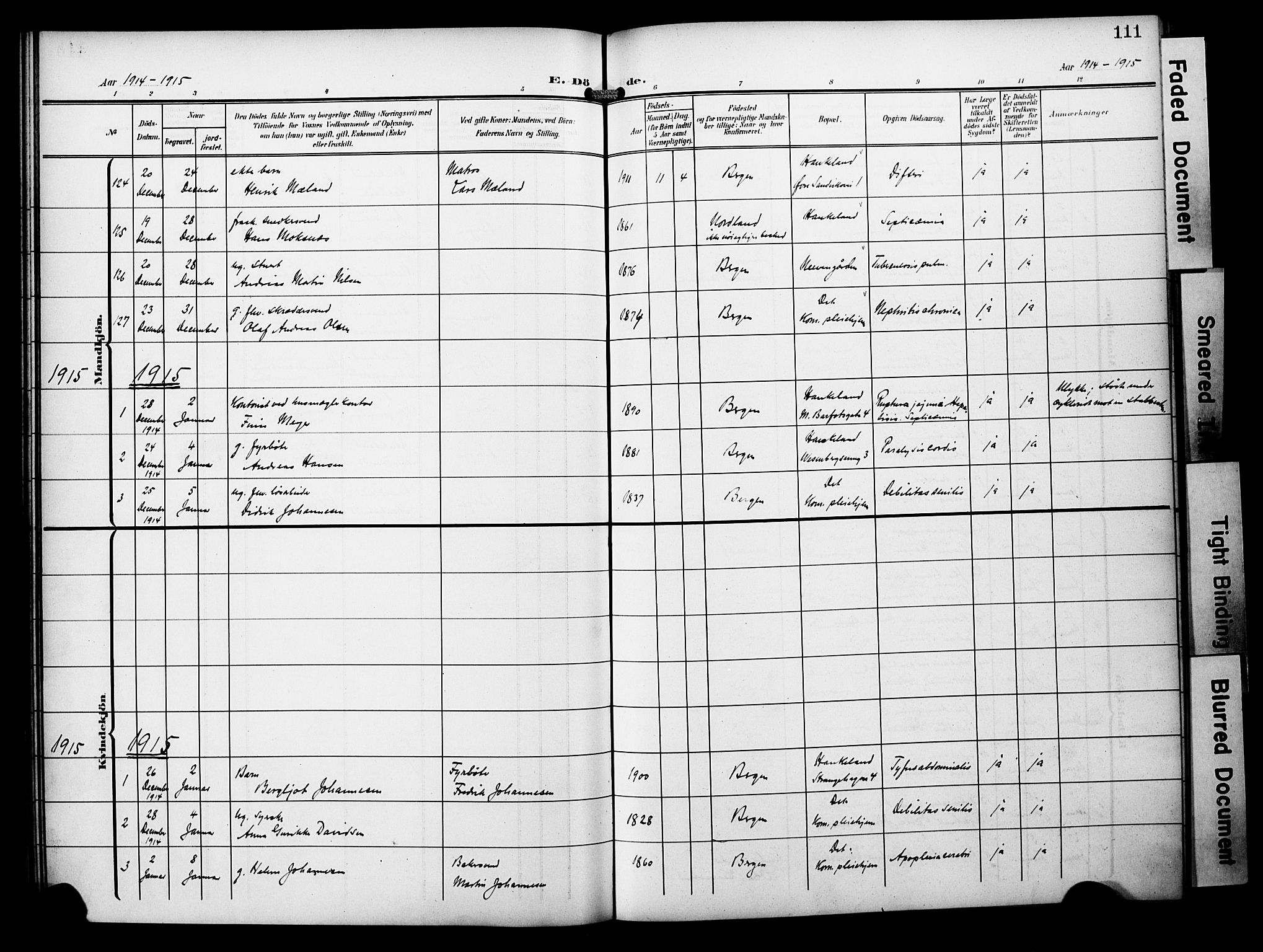 Bergen kommunale pleiehjem - stiftelsespresten, AV/SAB-A-100281: Parish register (official) no. A 6, 1908-1920, p. 111