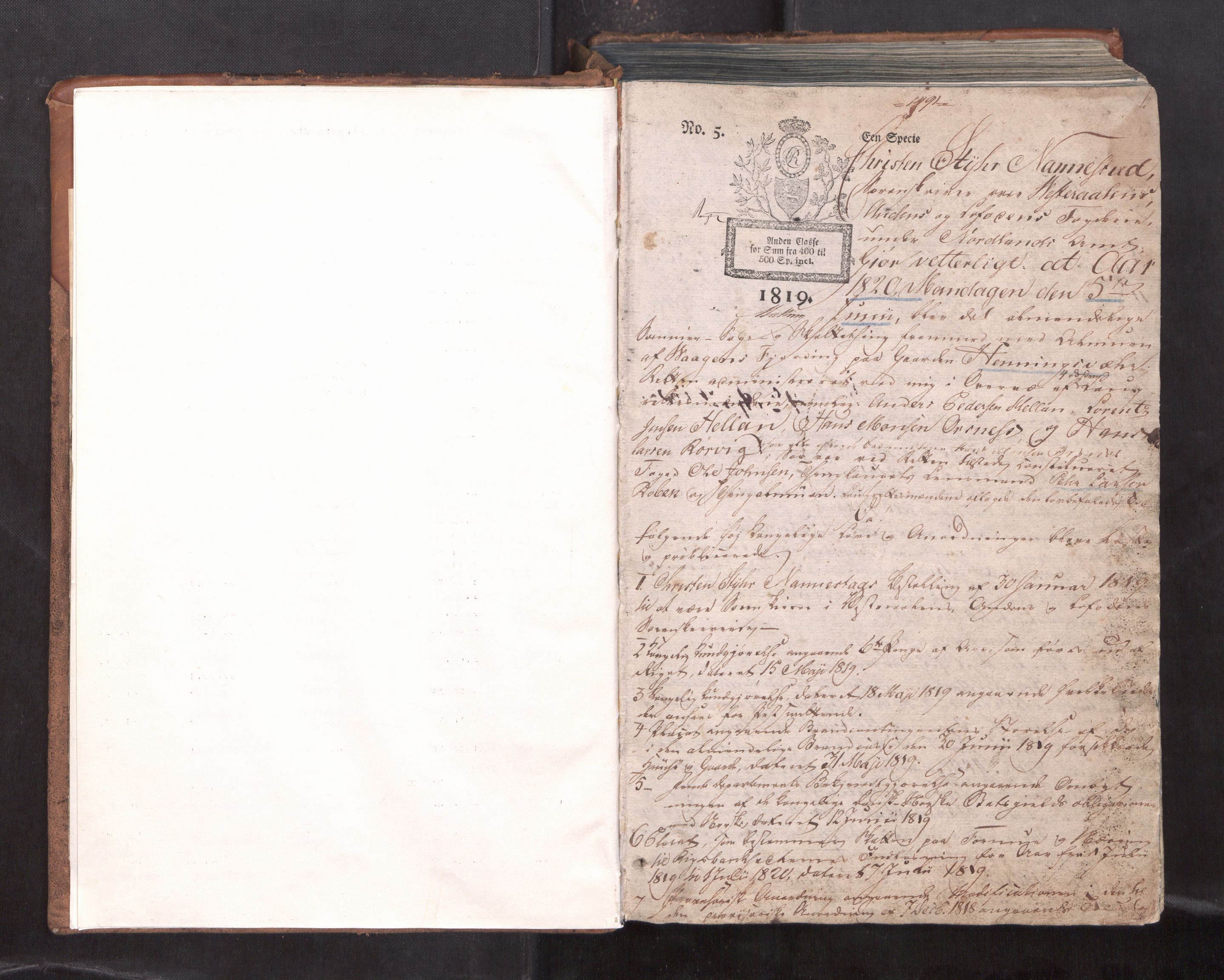 Vesterålen sorenskriveri, SAT/A-4180/1/1/1A/L0018: Tingbok, 1820-1832, p. 1a