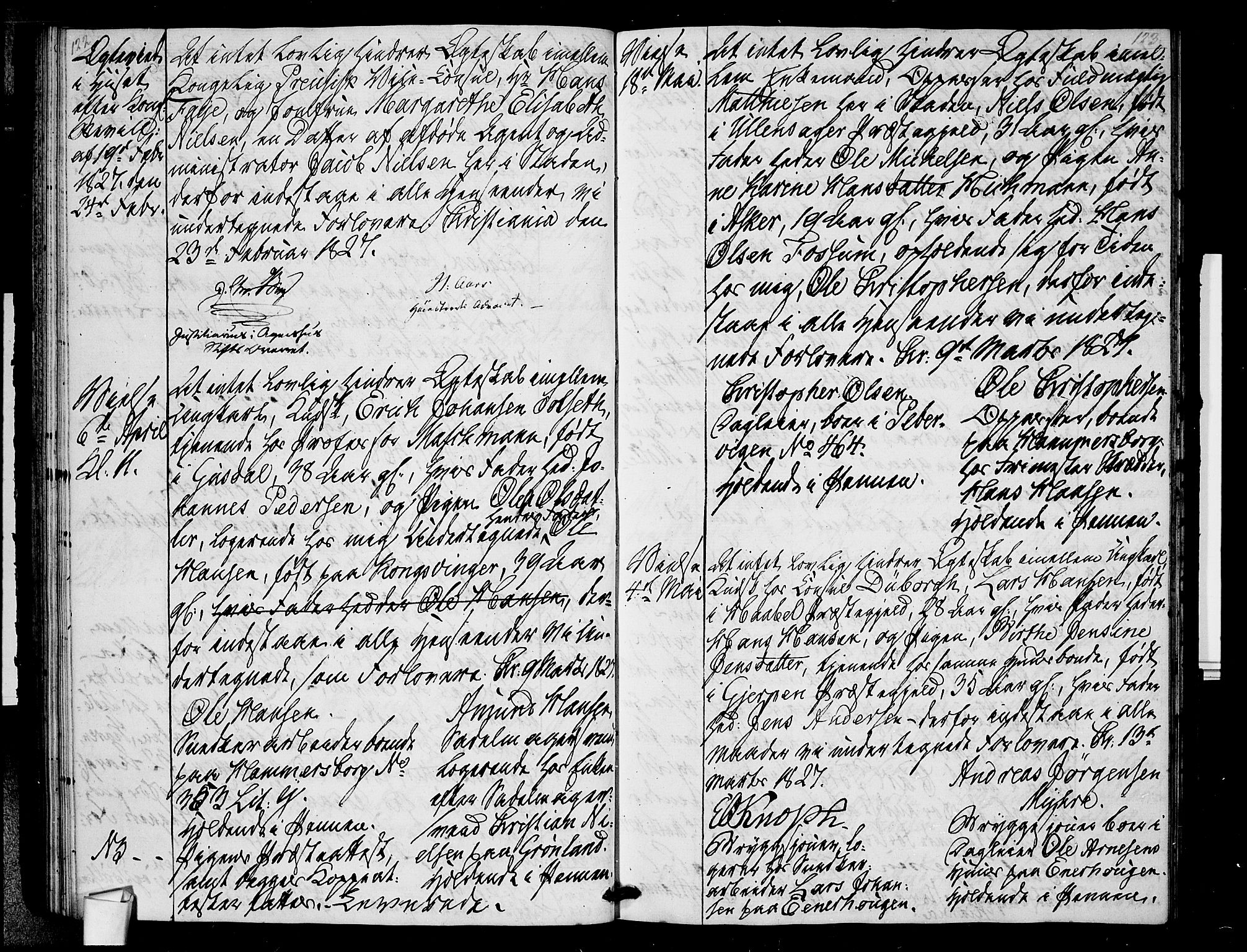 Oslo domkirke Kirkebøker, SAO/A-10752/L/La/L0014: Best man's statements no. 14, 1824-1827, p. 122-123