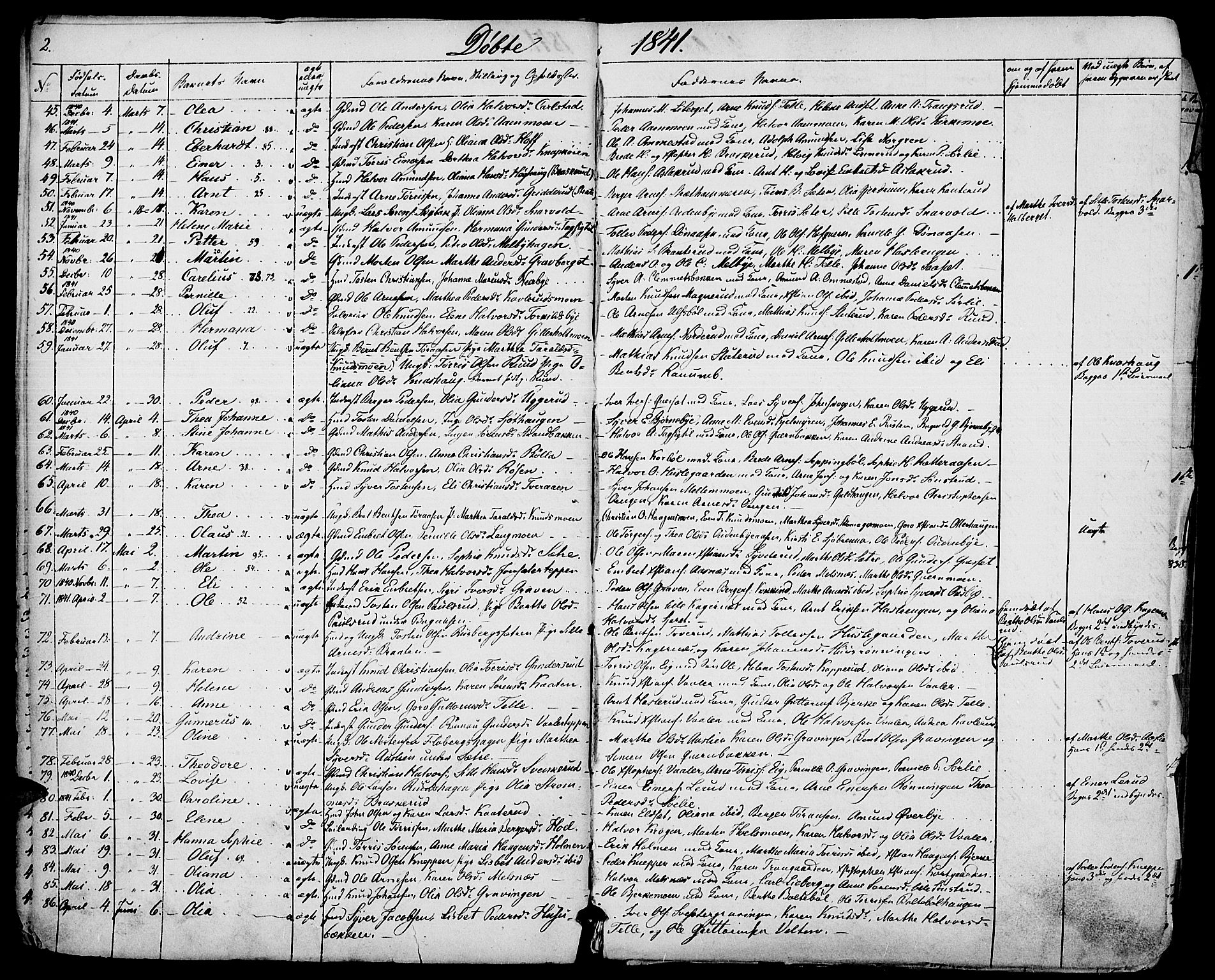 Hof prestekontor, SAH/PREST-038/H/Ha/Haa/L0007: Parish register (official) no. 7, 1841-1848, p. 2