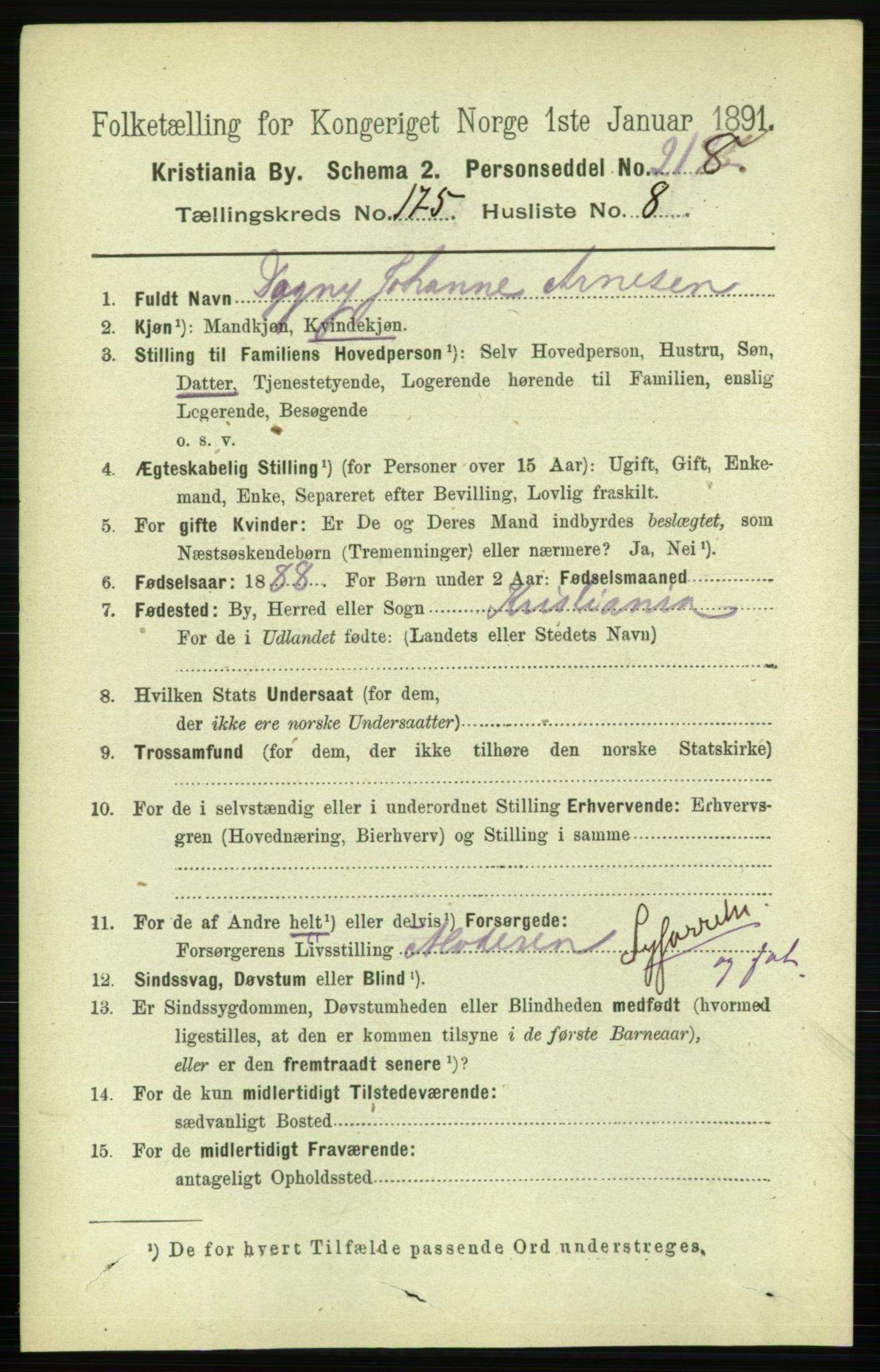 RA, 1891 census for 0301 Kristiania, 1891, p. 105556