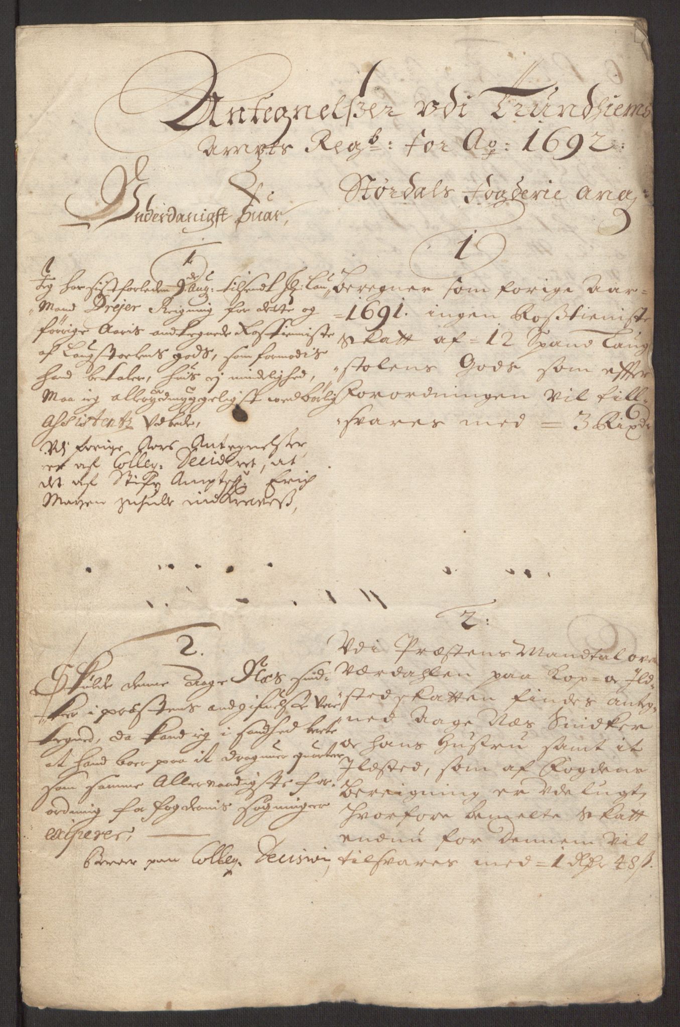 Rentekammeret inntil 1814, Reviderte regnskaper, Fogderegnskap, RA/EA-4092/R62/L4185: Fogderegnskap Stjørdal og Verdal, 1692, p. 378