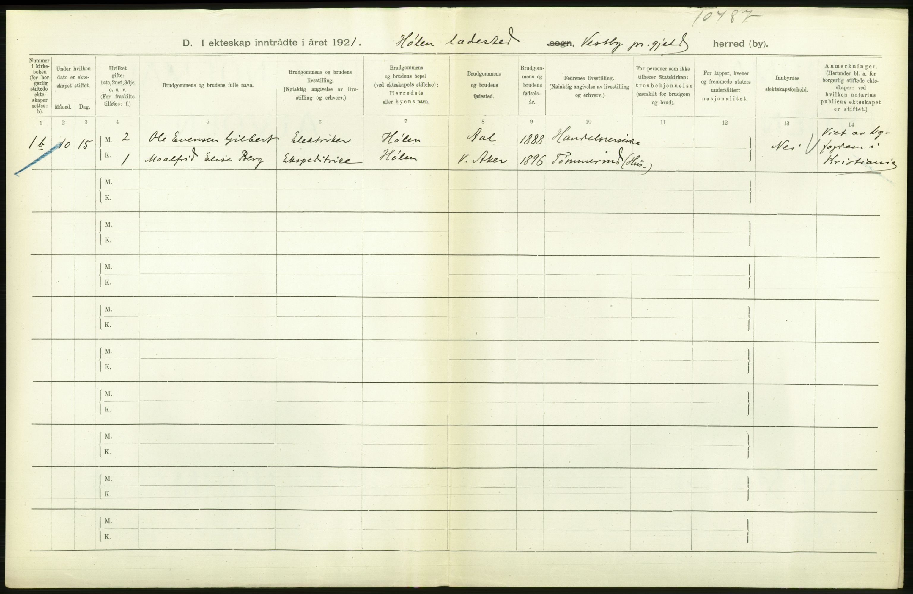 Statistisk sentralbyrå, Sosiodemografiske emner, Befolkning, RA/S-2228/D/Df/Dfc/Dfca/L0006: Akershus fylke: Gifte. dødfødte. Bygder og byer., 1921, p. 326