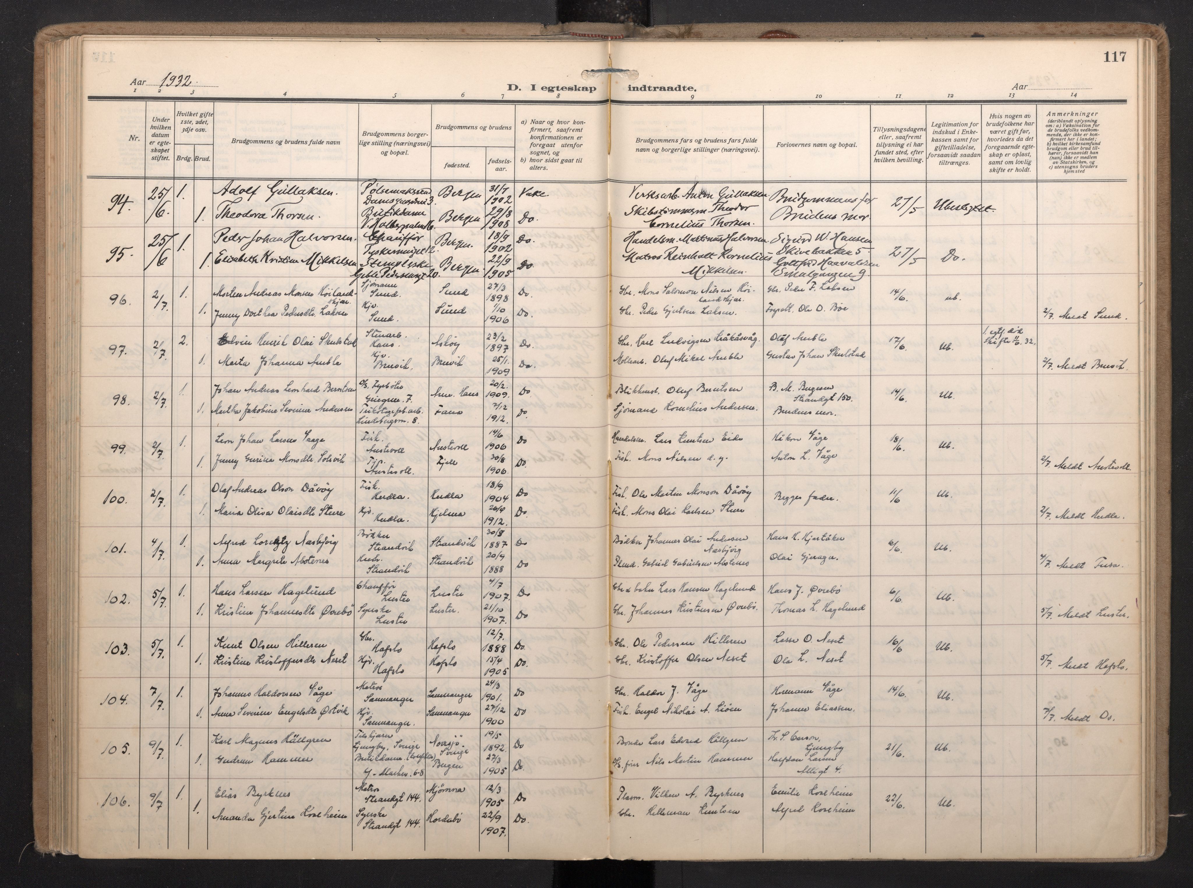 Nykirken Sokneprestembete, SAB/A-77101/H/Haa/L0038: Parish register (official) no. D 8, 1926-1934, p. 116b-117a