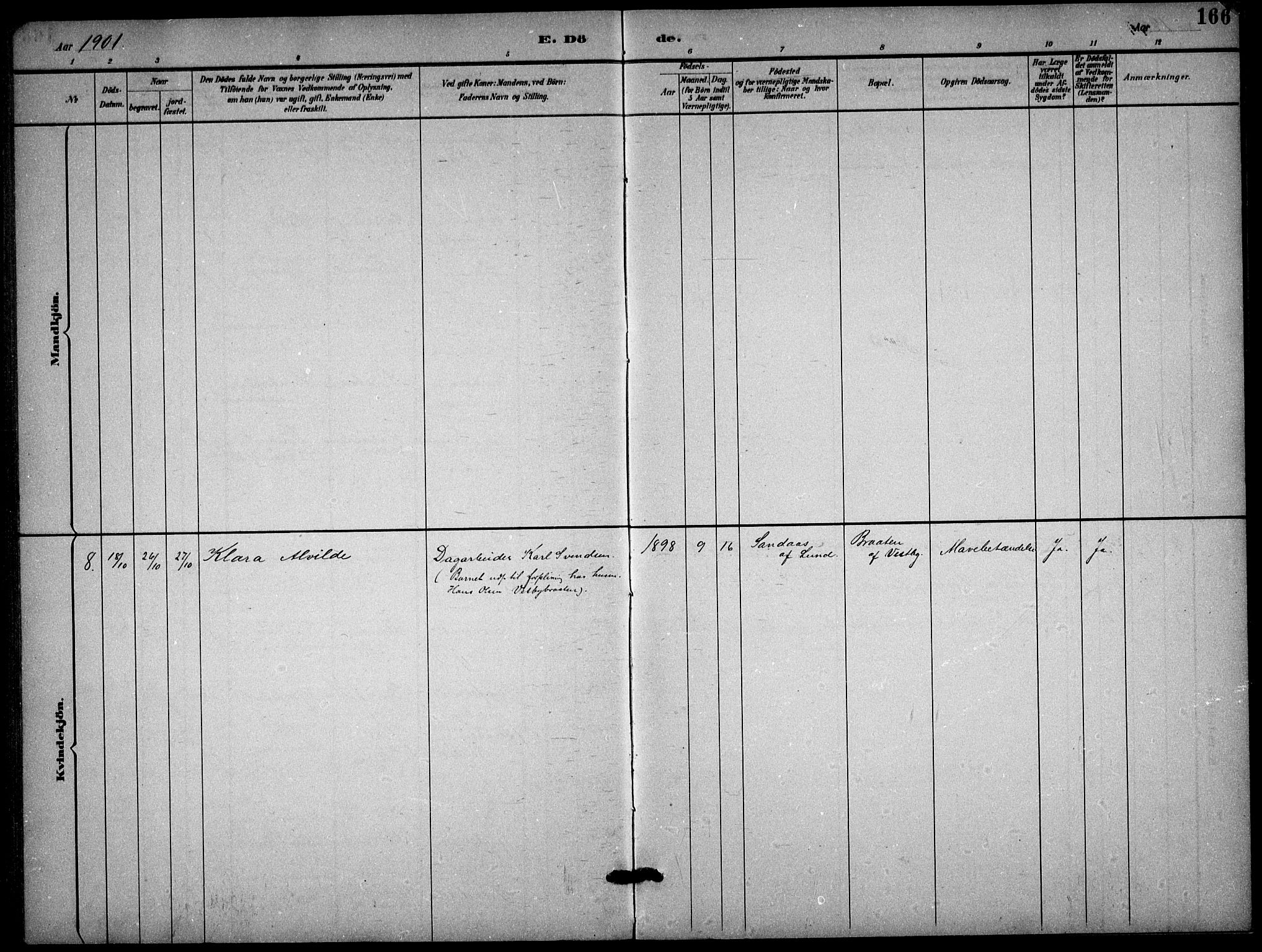 Enebakk prestekontor Kirkebøker, SAO/A-10171c/G/Gb/L0002: Parish register (copy) no. II 2, 1891-1903, p. 166