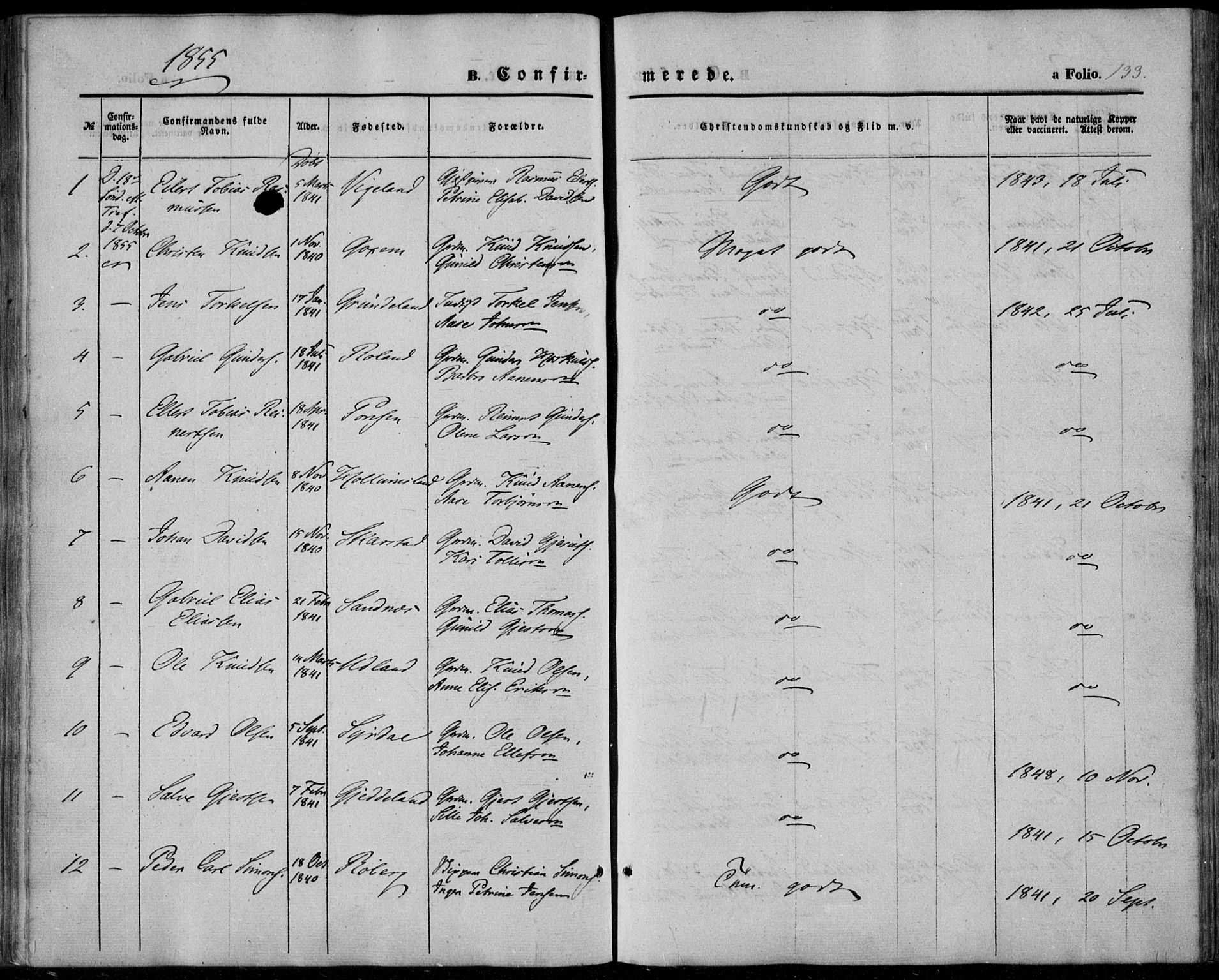 Sør-Audnedal sokneprestkontor, SAK/1111-0039/F/Fa/Fab/L0007: Parish register (official) no. A 7, 1855-1876, p. 133