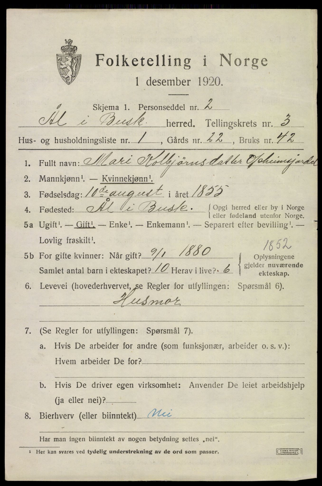 SAKO, 1920 census for Ål, 1920, p. 2378