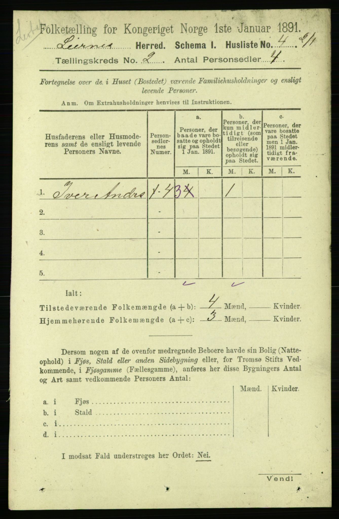 RA, 1891 census for 1737 Lierne, 1891, p. 505