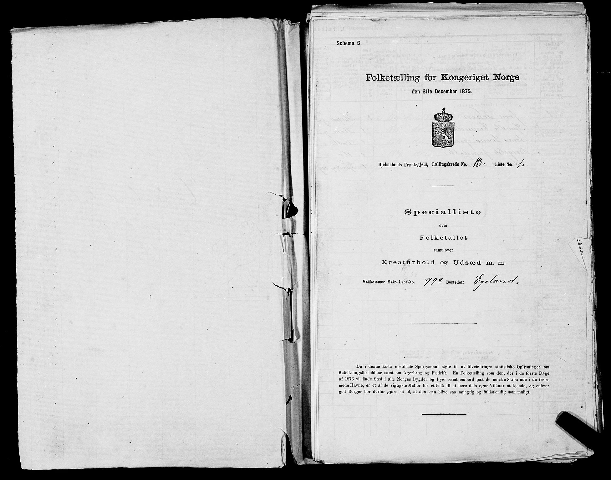 SAST, 1875 census for 1133P Hjelmeland, 1875, p. 1531