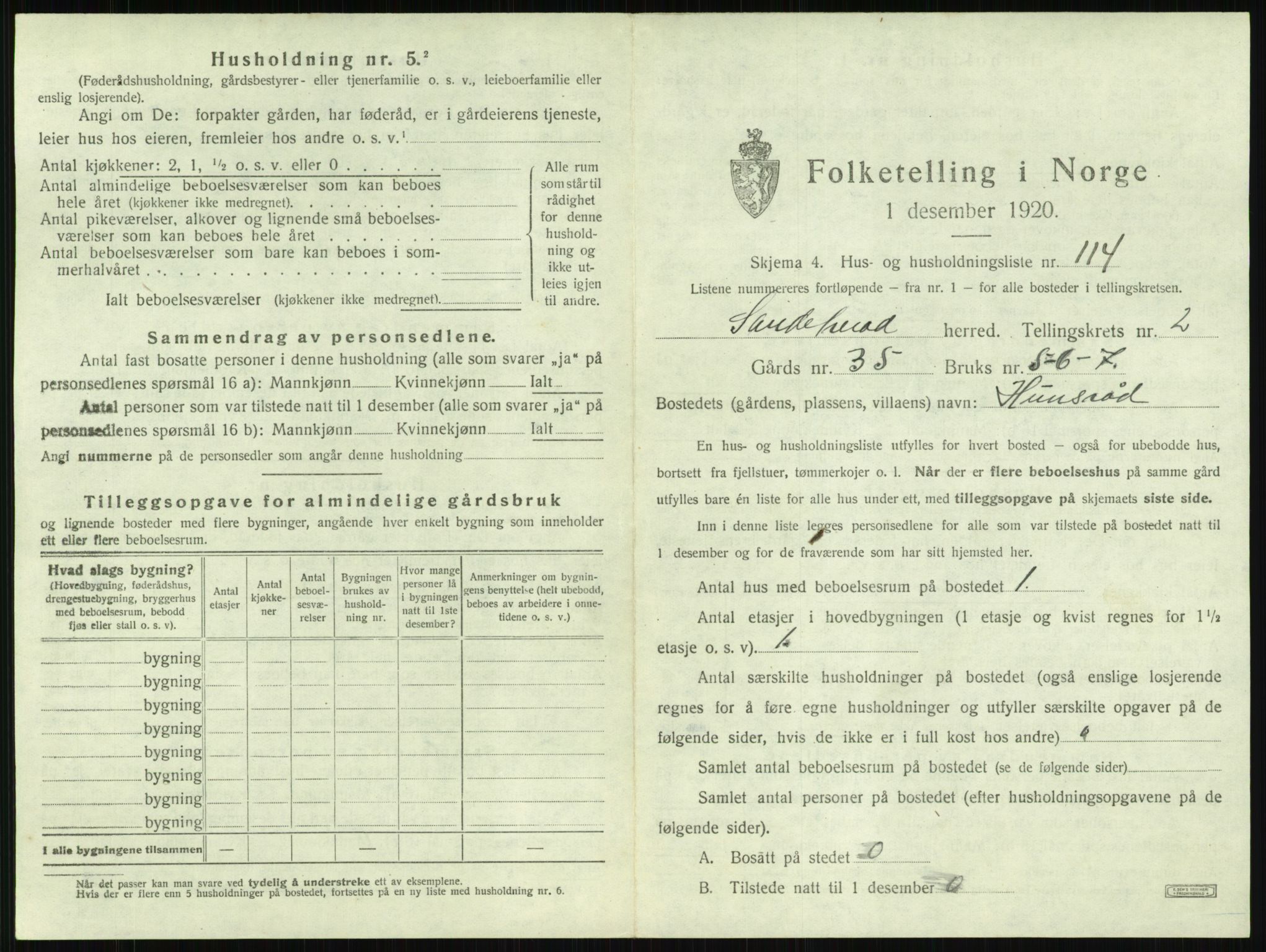 SAKO, 1920 census for Sandeherred, 1920, p. 376