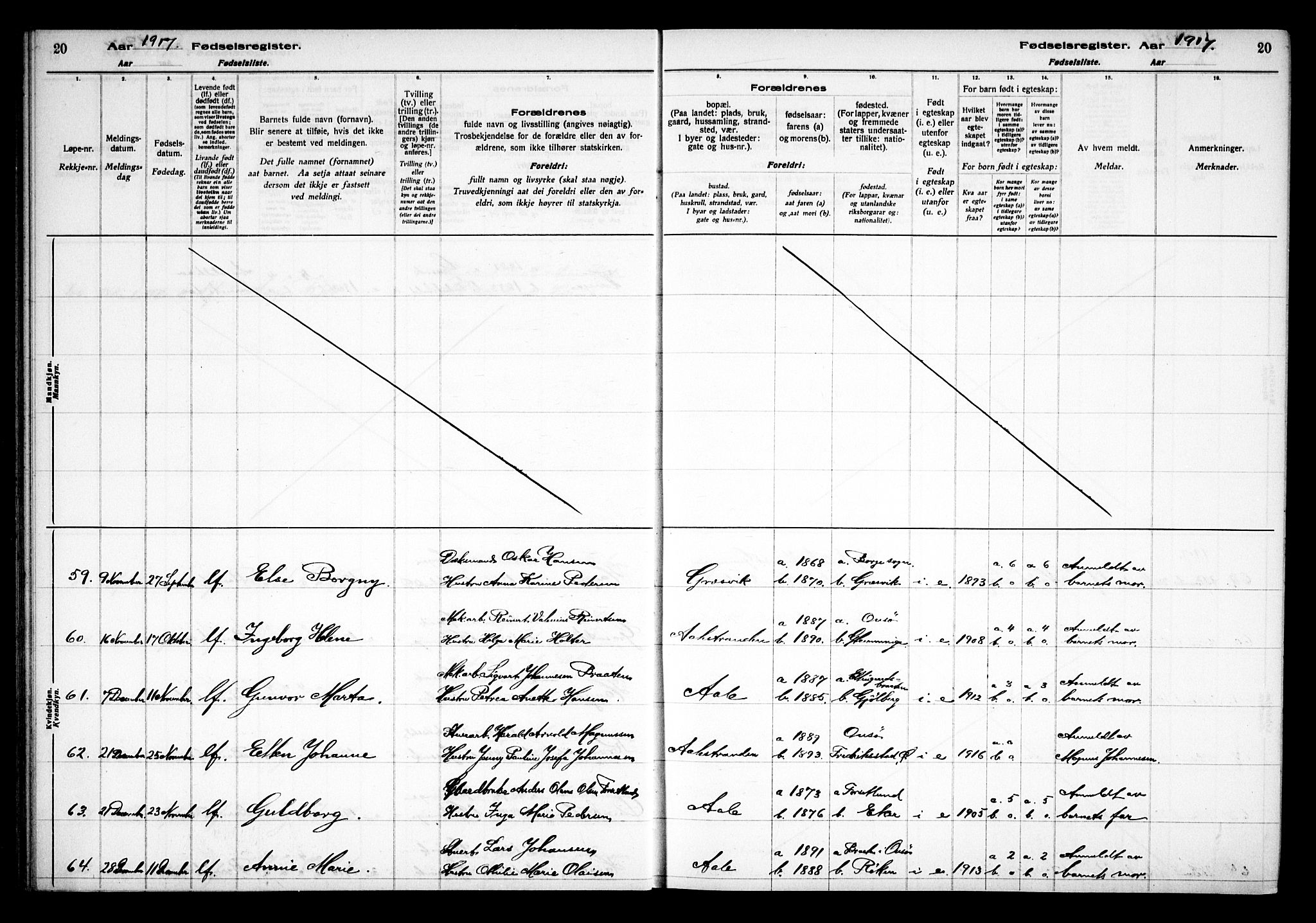 Onsøy prestekontor Kirkebøker, AV/SAO-A-10914/J/Jb/L0001: Birth register no. II 1, 1916-1938, p. 20