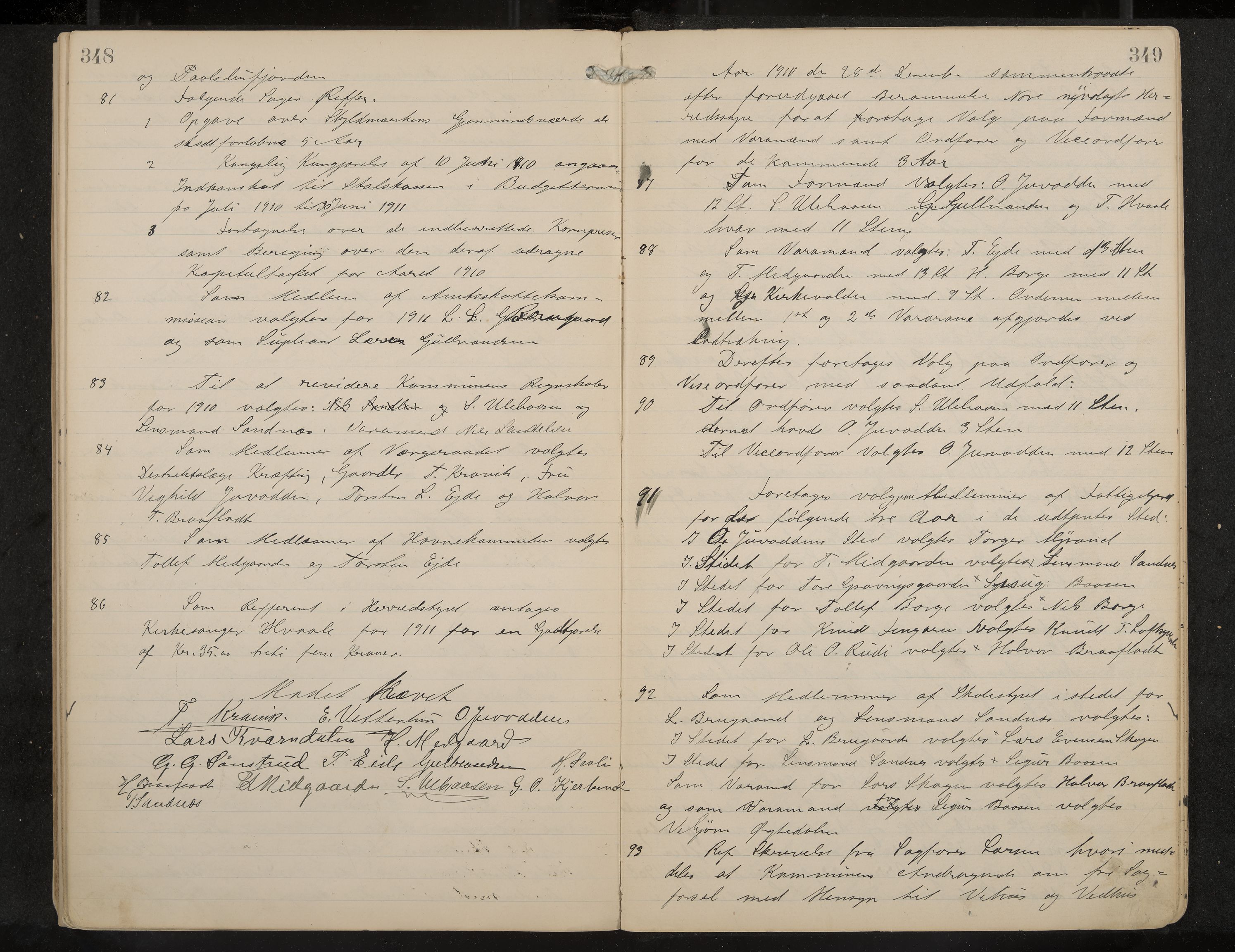 Nore formannskap og sentraladministrasjon, IKAK/0633021-2/A/Aa/L0001: Møtebok, 1901-1911, p. 348-349