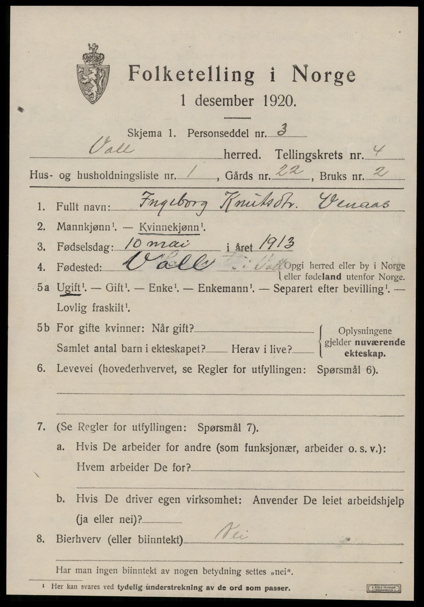 SAT, 1920 census for Voll, 1920, p. 1861