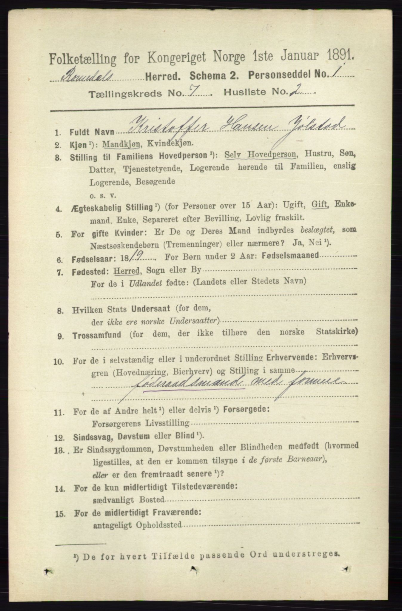 RA, 1891 census for 0416 Romedal, 1891, p. 3561