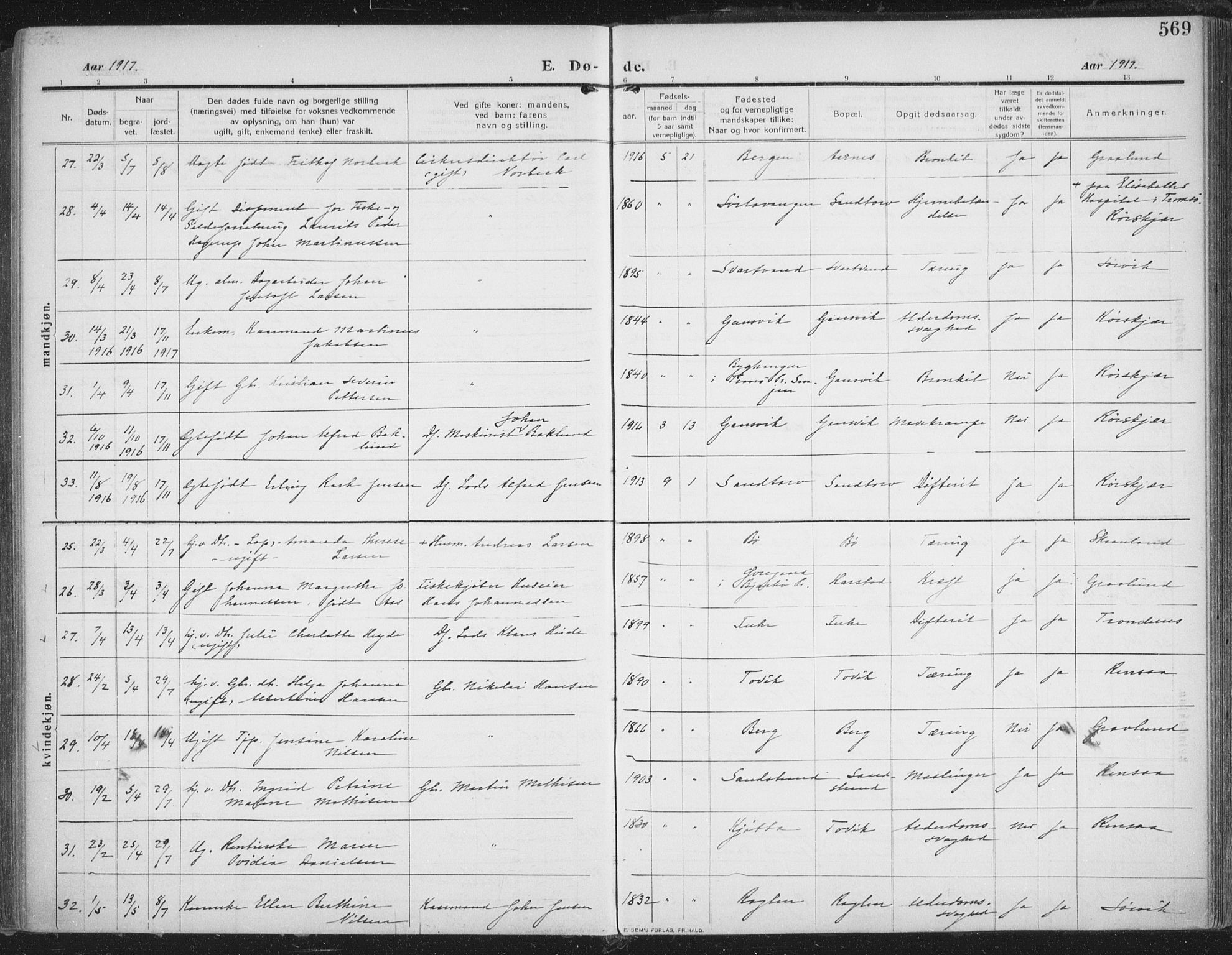 Trondenes sokneprestkontor, AV/SATØ-S-1319/H/Ha/L0018kirke: Parish register (official) no. 18, 1909-1918, p. 569