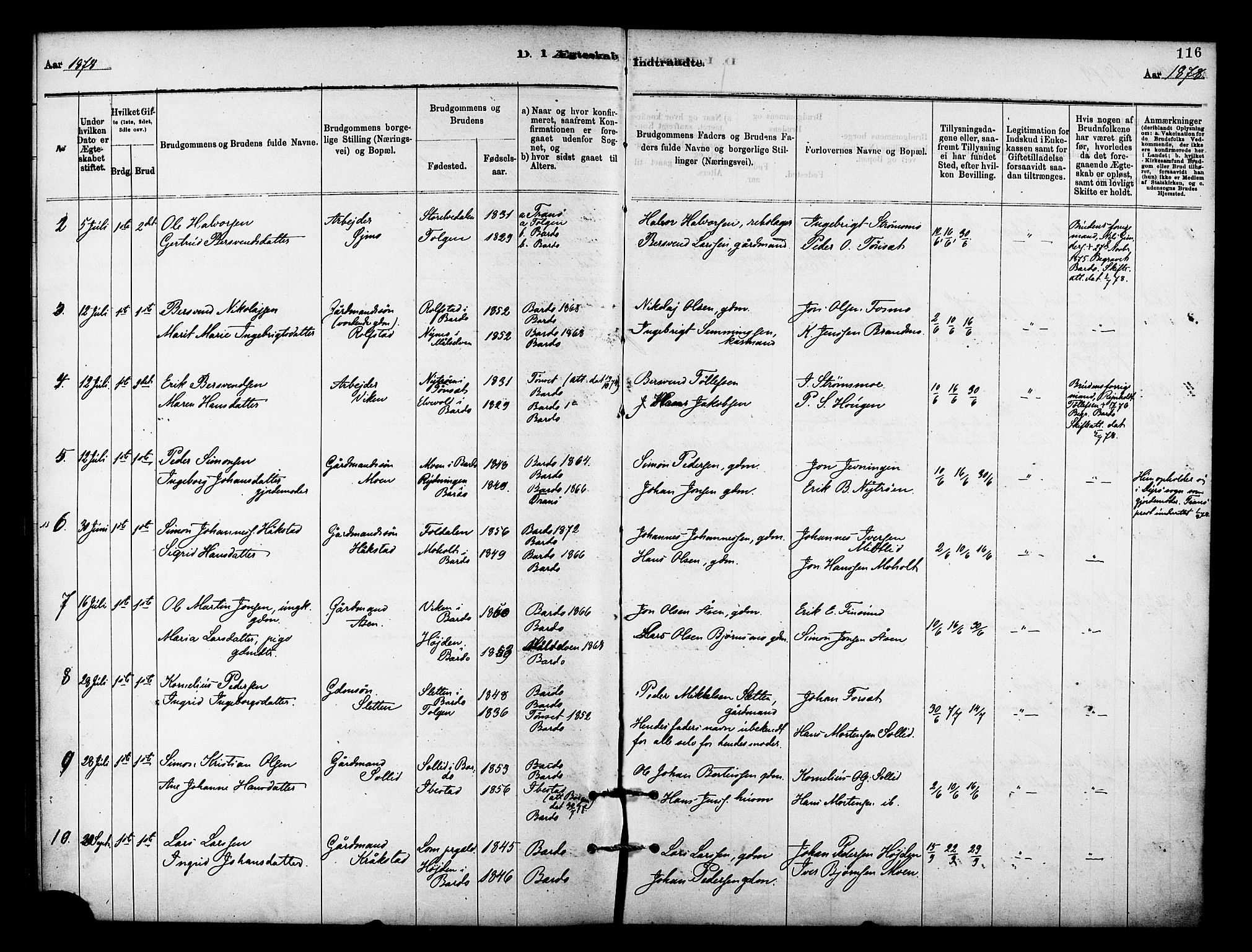 Målselv sokneprestembete, SATØ/S-1311/G/Ga/Gaa/L0009kirke: Parish register (official) no. 9, 1878-1889, p. 116