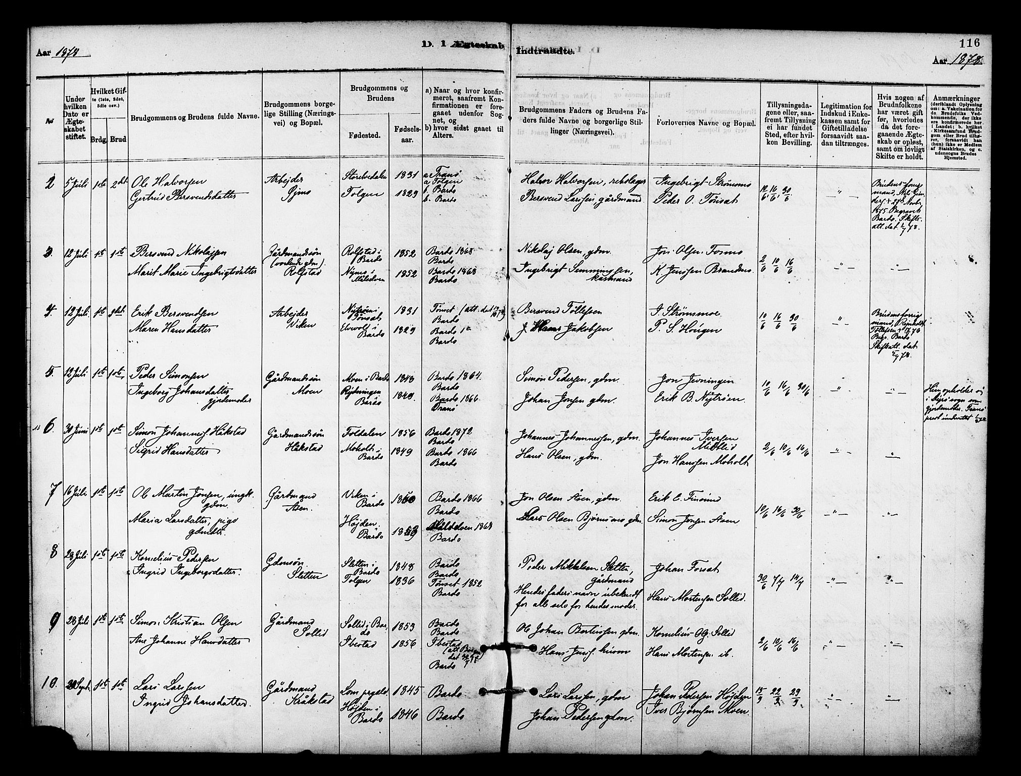 Målselv sokneprestembete, AV/SATØ-S-1311/G/Ga/Gaa/L0009kirke: Parish register (official) no. 9, 1878-1889, p. 116