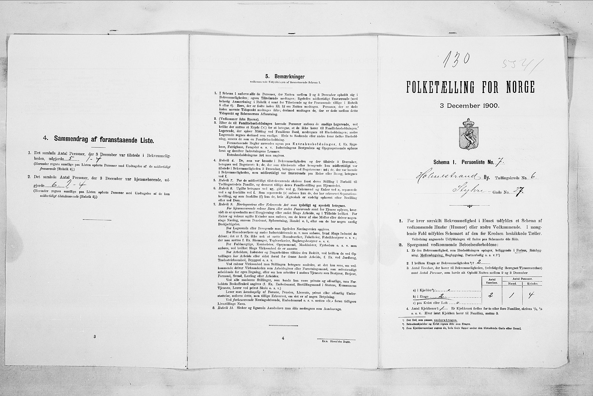 RA, 1900 census for Holmestrand, 1900, p. 164