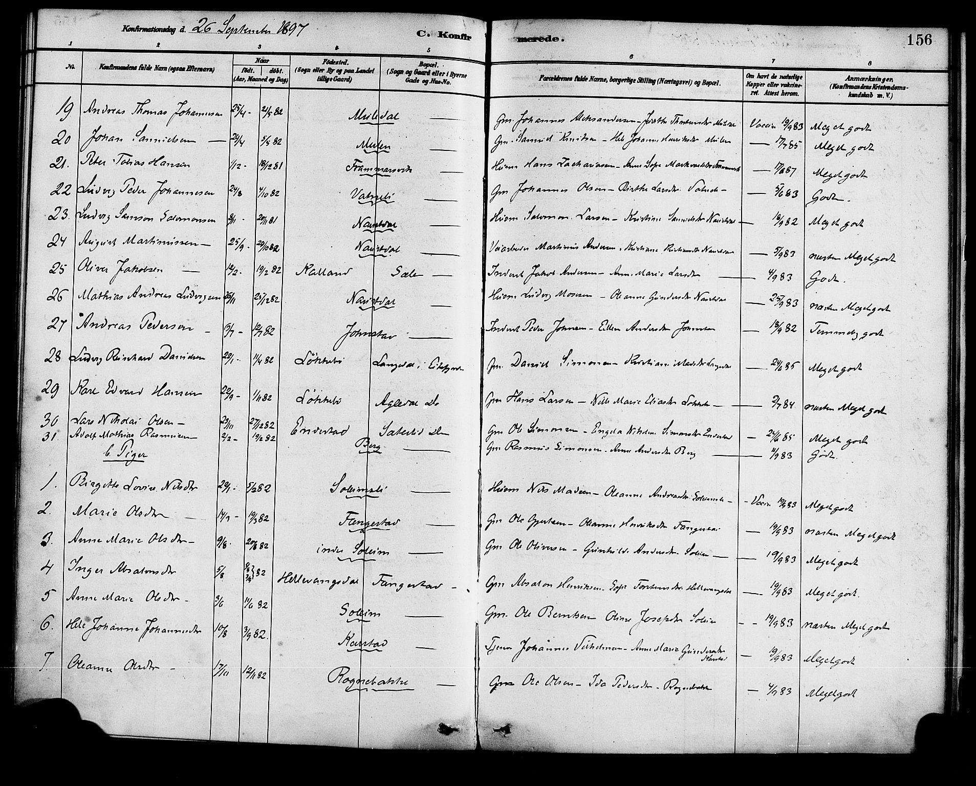 Førde sokneprestembete, SAB/A-79901/H/Haa/Haad/L0001: Parish register (official) no. D 1, 1881-1898, p. 156