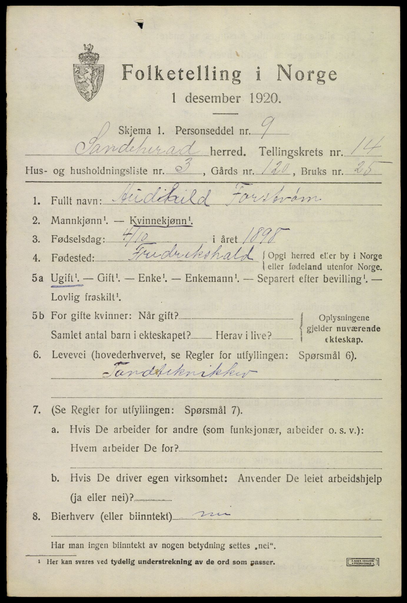 SAKO, 1920 census for Sandeherred, 1920, p. 20226