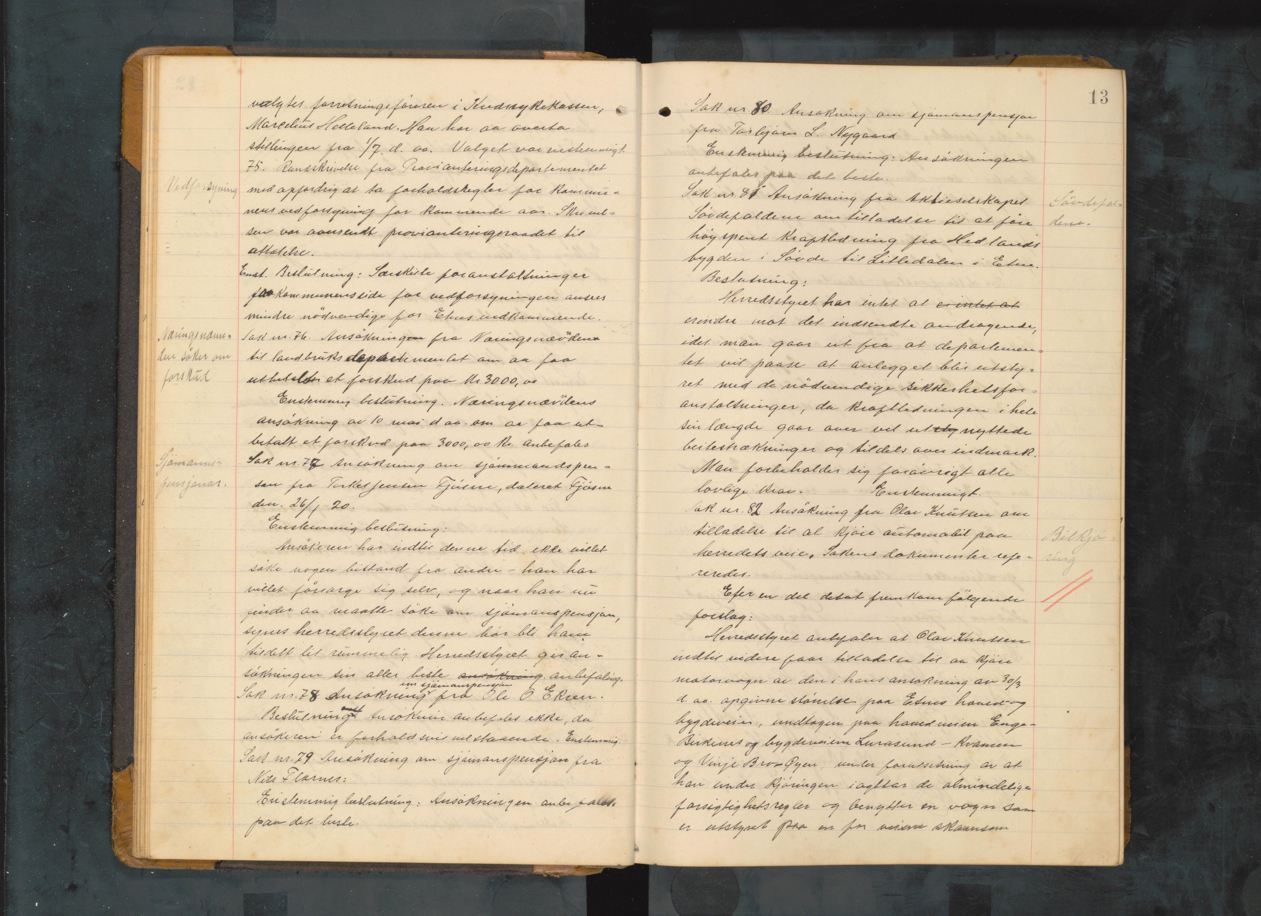 Etne kommune. Formannskapet, IKAH/1211-021/A/Aa/L0006: Møtebok for formannskap og heradsstyre, 1920-1929, p. 13