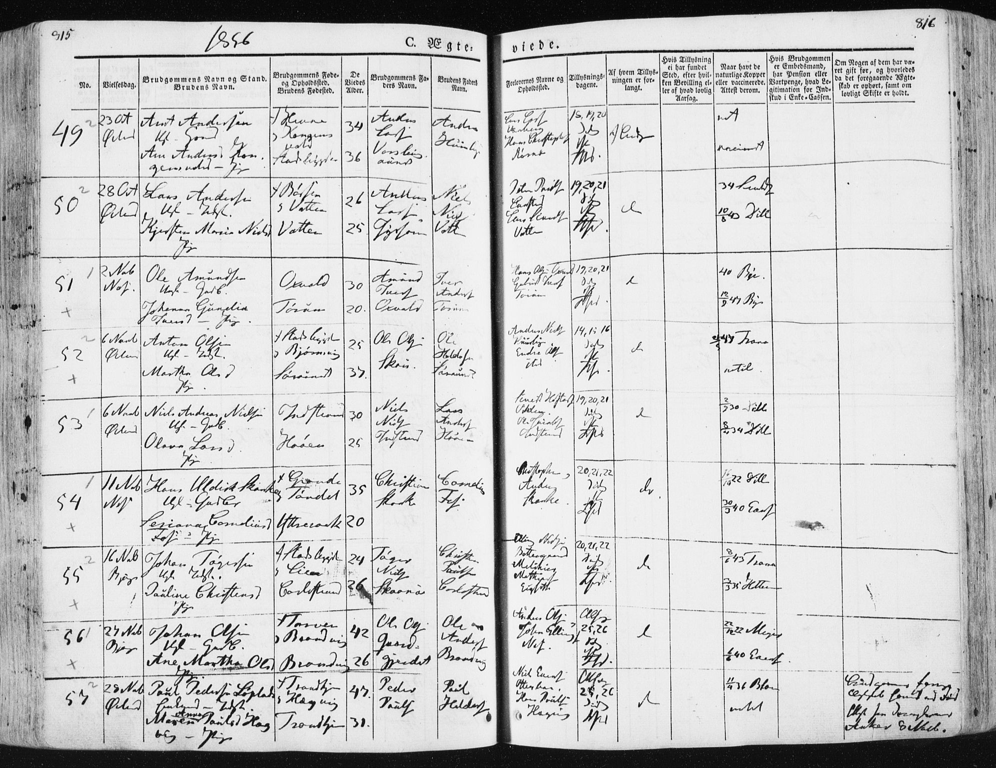 Ministerialprotokoller, klokkerbøker og fødselsregistre - Sør-Trøndelag, SAT/A-1456/659/L0736: Parish register (official) no. 659A06, 1842-1856, p. 815-816