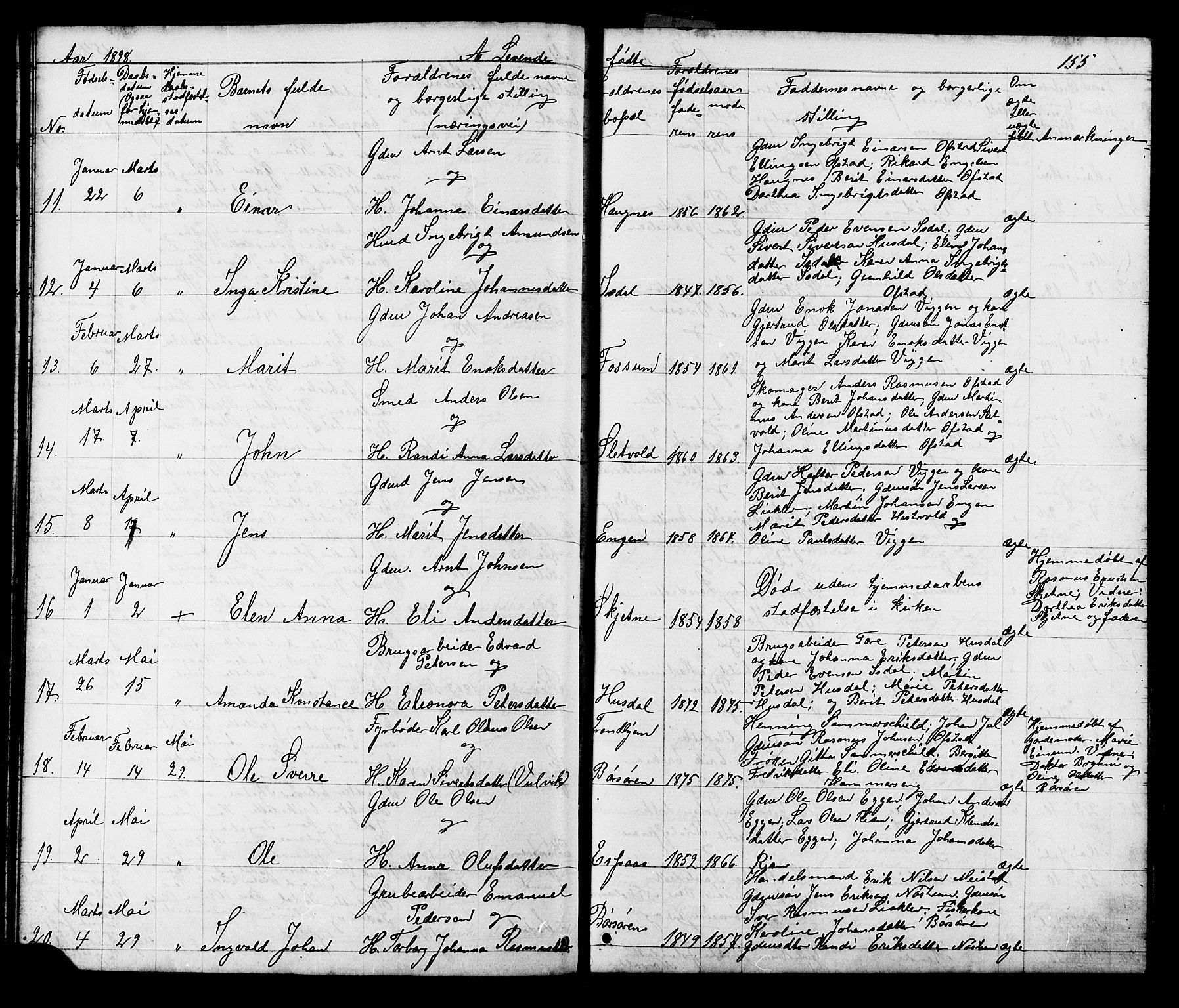 Ministerialprotokoller, klokkerbøker og fødselsregistre - Sør-Trøndelag, SAT/A-1456/665/L0777: Parish register (copy) no. 665C02, 1867-1915, p. 155