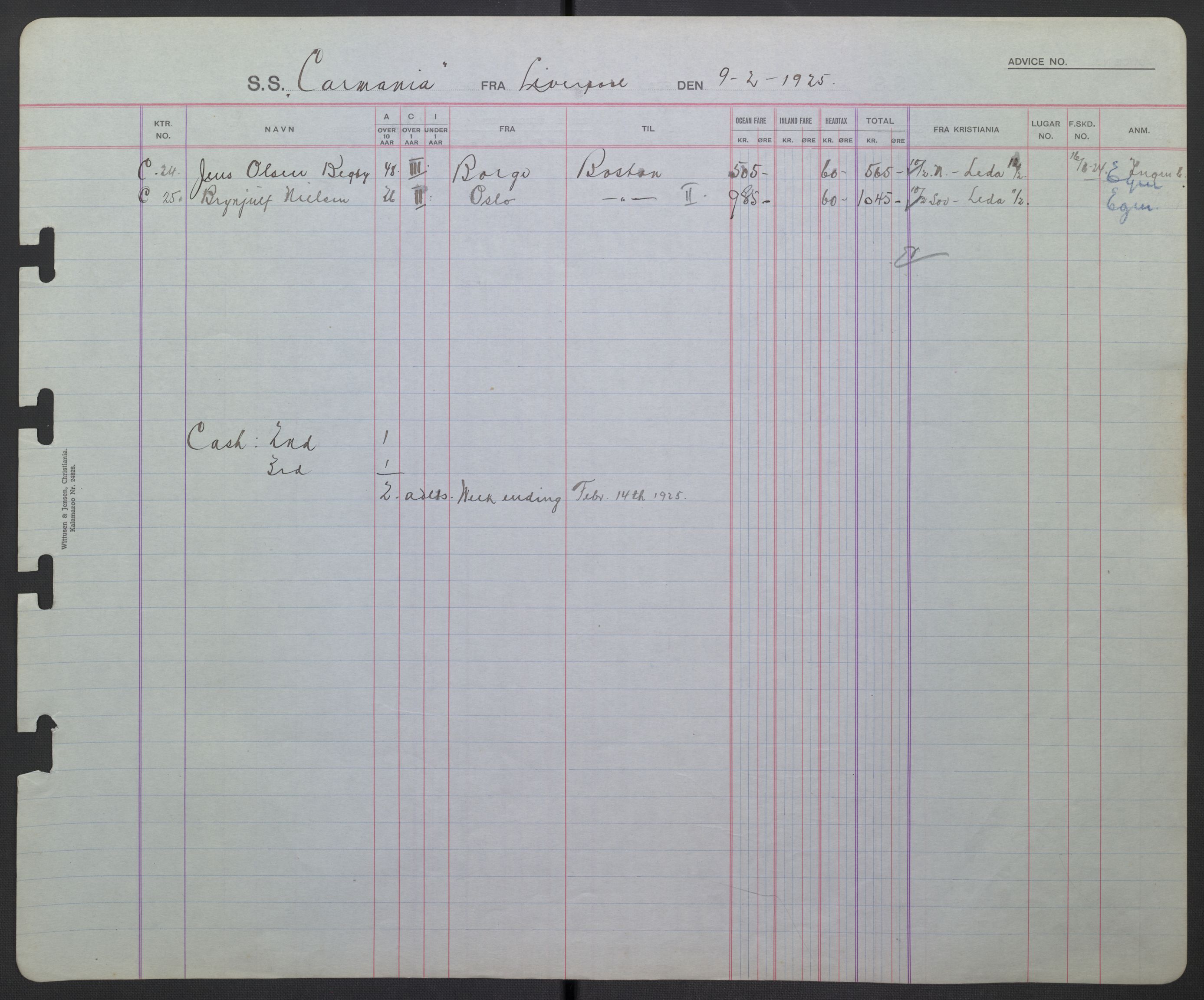 White Star-linjen, AV/SAO-PAO-0201/D/Db/L0001: Passasjerlister, 1924-1937, p. 6