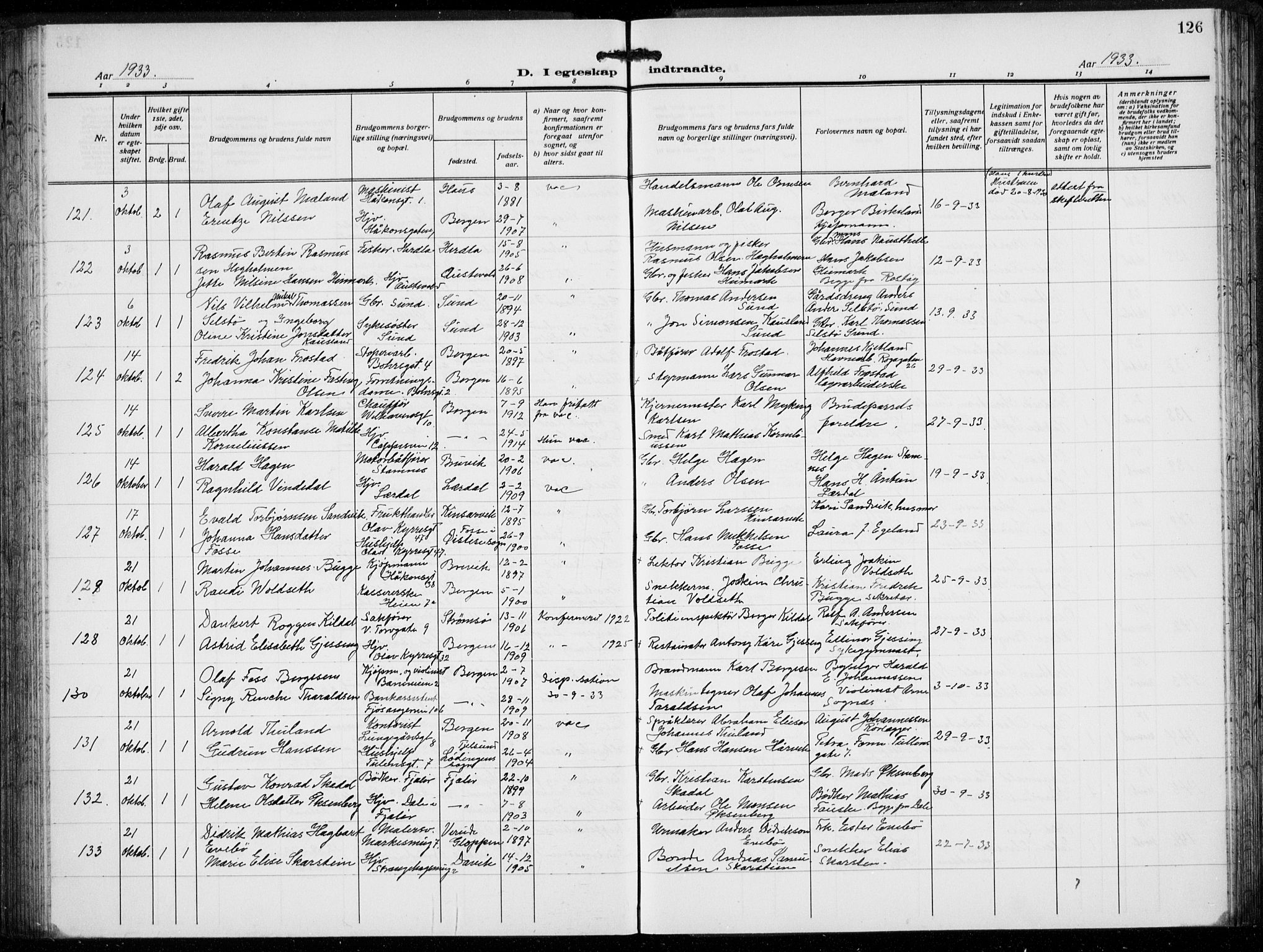 Domkirken sokneprestembete, AV/SAB-A-74801/H/Hab/L0034: Parish register (copy) no. D 6, 1924-1941, p. 126