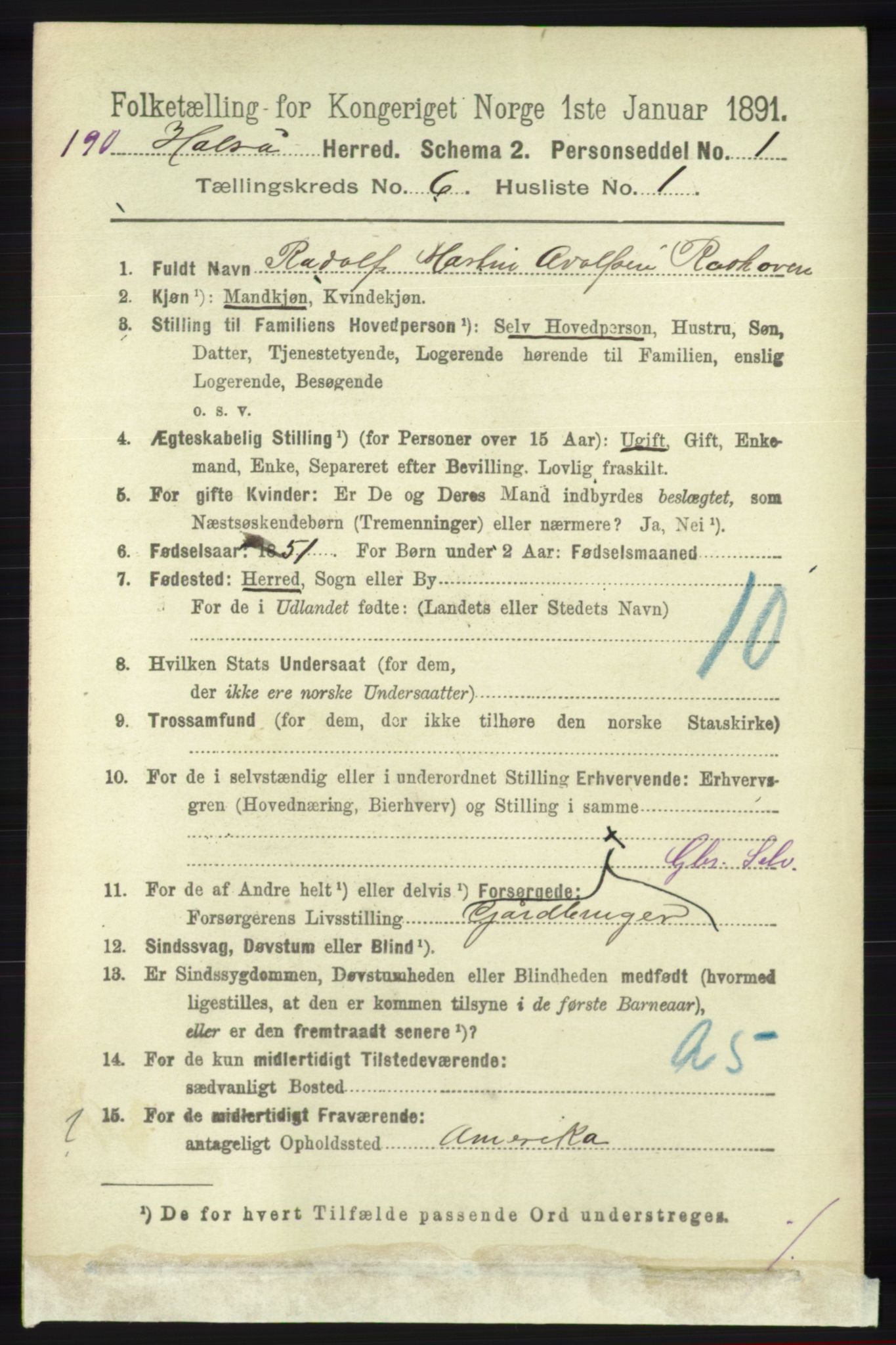 RA, 1891 census for 1019 Halse og Harkmark, 1891, p. 2371