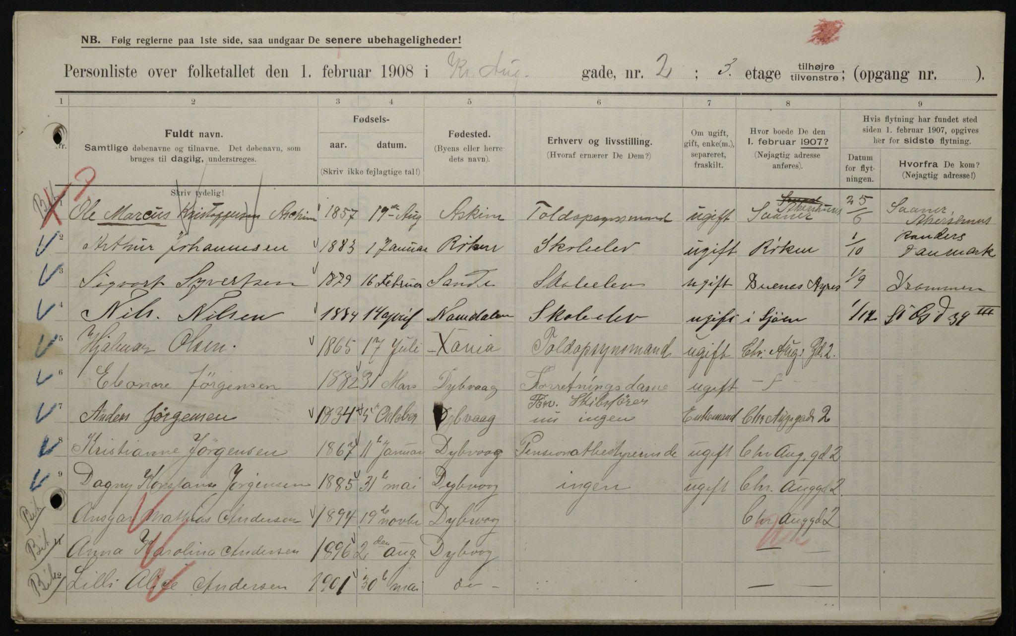 OBA, Municipal Census 1908 for Kristiania, 1908, p. 48288