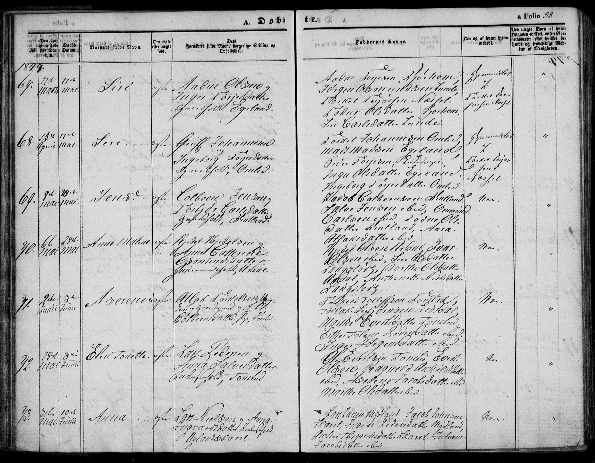 Bakke sokneprestkontor, AV/SAK-1111-0002/F/Fa/Faa/L0005: Parish register (official) no. A 5, 1847-1855, p. 38