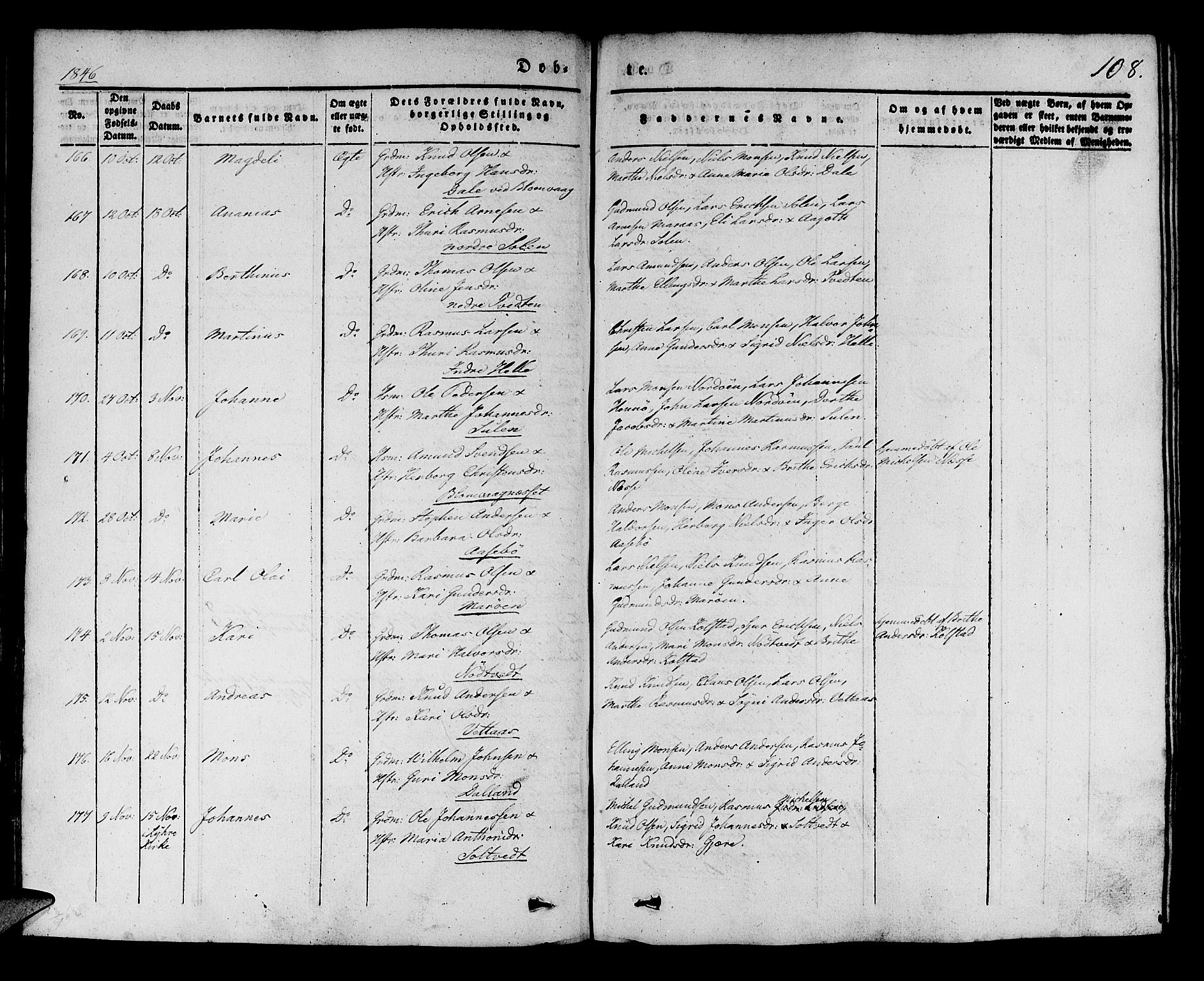 Manger sokneprestembete, AV/SAB-A-76801/H/Haa: Parish register (official) no. A 5, 1839-1848, p. 108