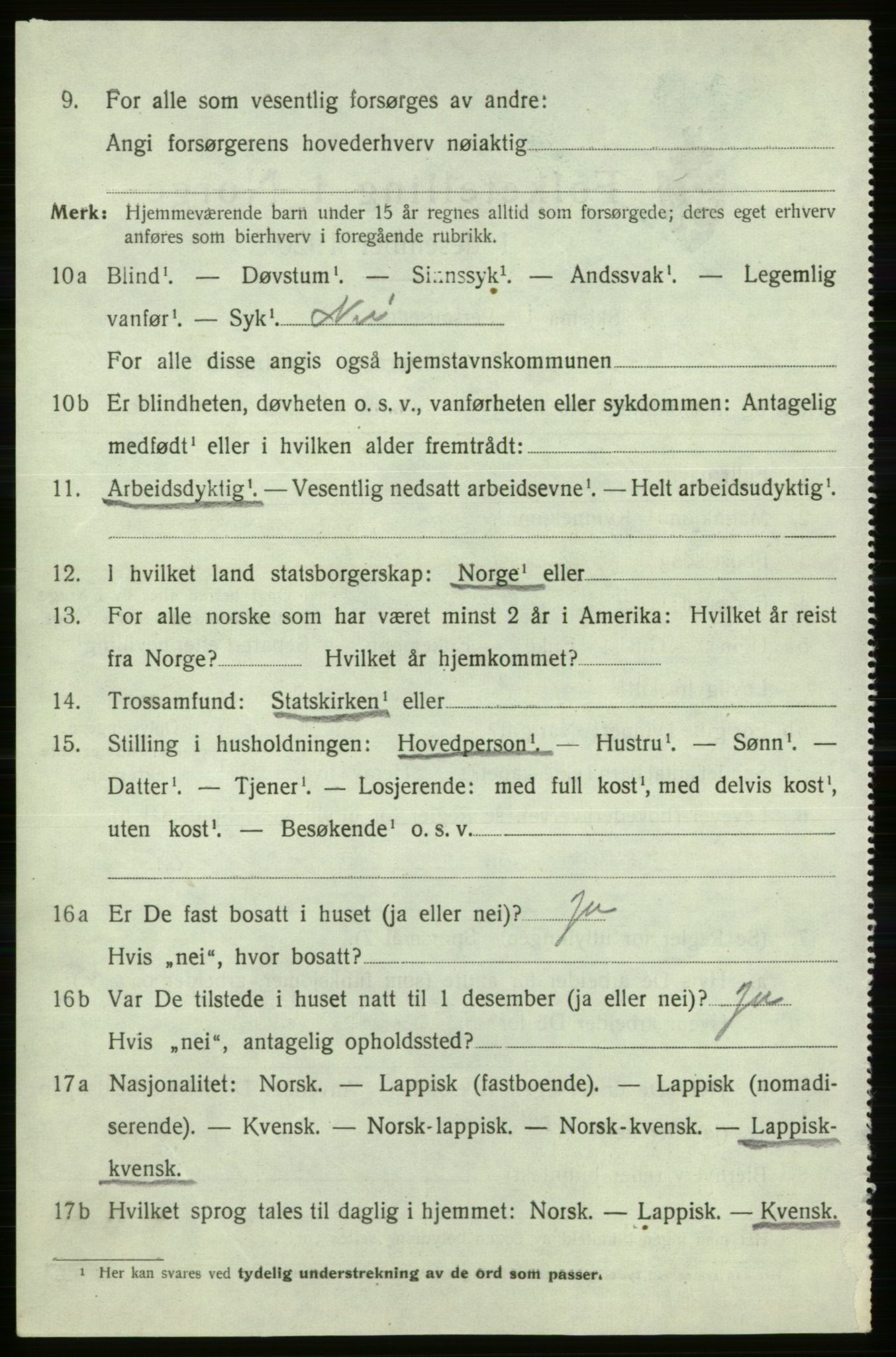 SATØ, 1920 census for Kistrand, 1920, p. 5107